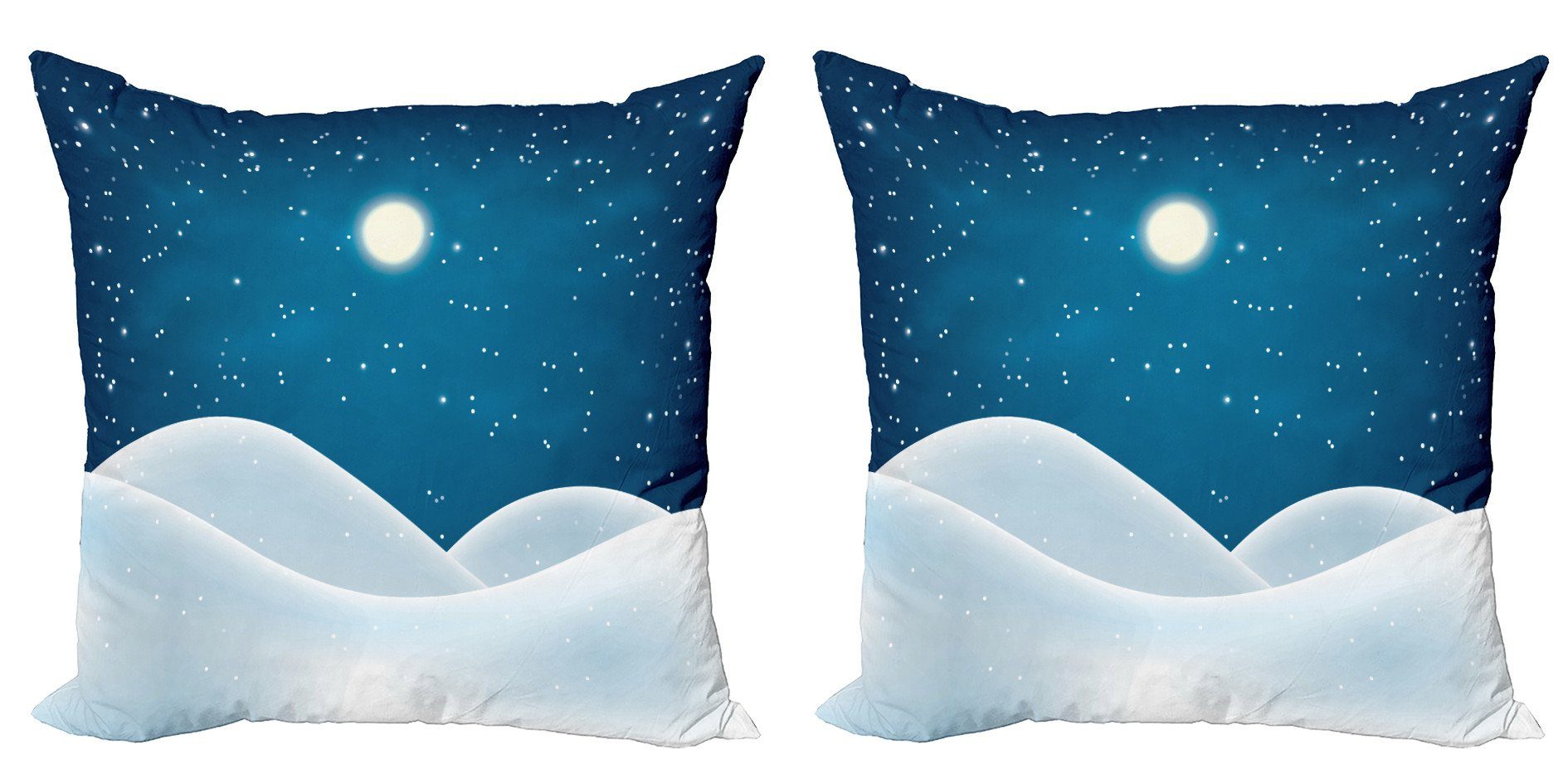 Kissenbezüge Modern Accent Doppelseitiger Digitaldruck, Abakuhaus (2 Stück), Winter Schnee Hills Mond und Sterne