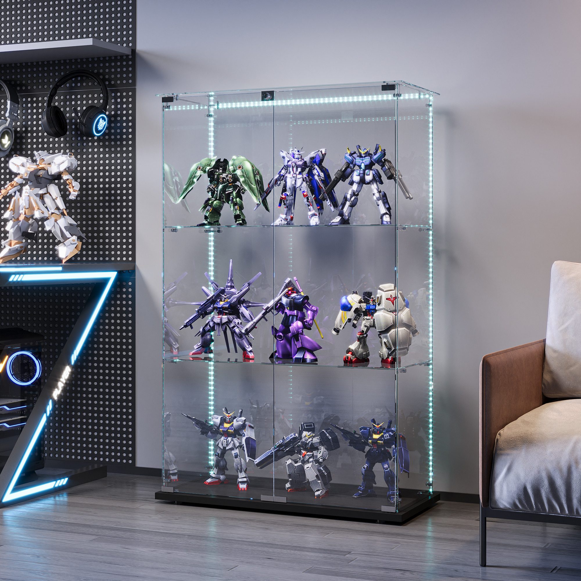 FUROKOY Glasvitrine Standvitrinen, Vitrine aus gehärtetem günstig online kaufen
