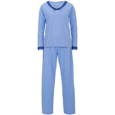 zeitlos Schlafanzug Pyjama Set Langarm - Spitze Uni