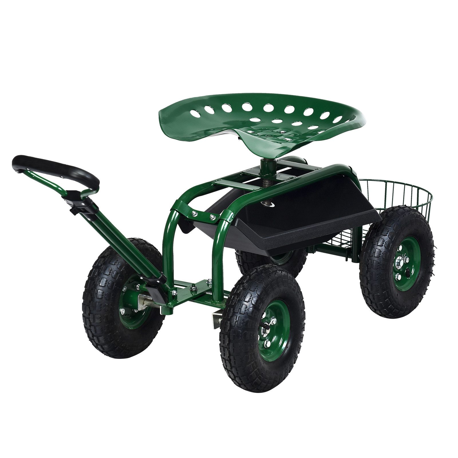 COSTWAY Rollsitz, mit Rollen & ausziehbarem Griff & Korb, 360° drehbar