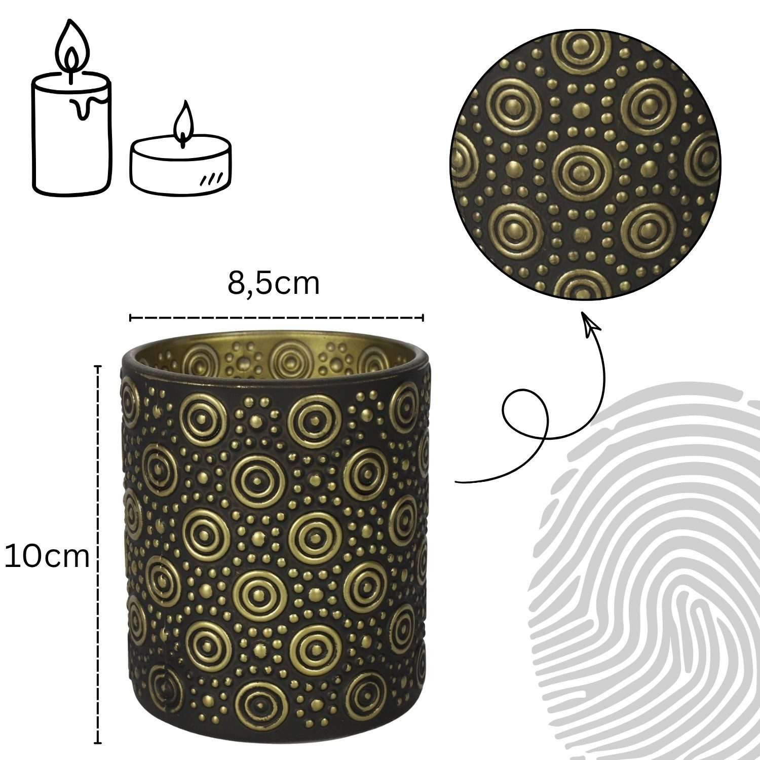 Marrakesch Orient & Mediterran Interior Windlicht Windlicht Hailey Schwarz Gold 10 cm Glas Teelichthalter Deko rund edel (1 St), Handarbeit