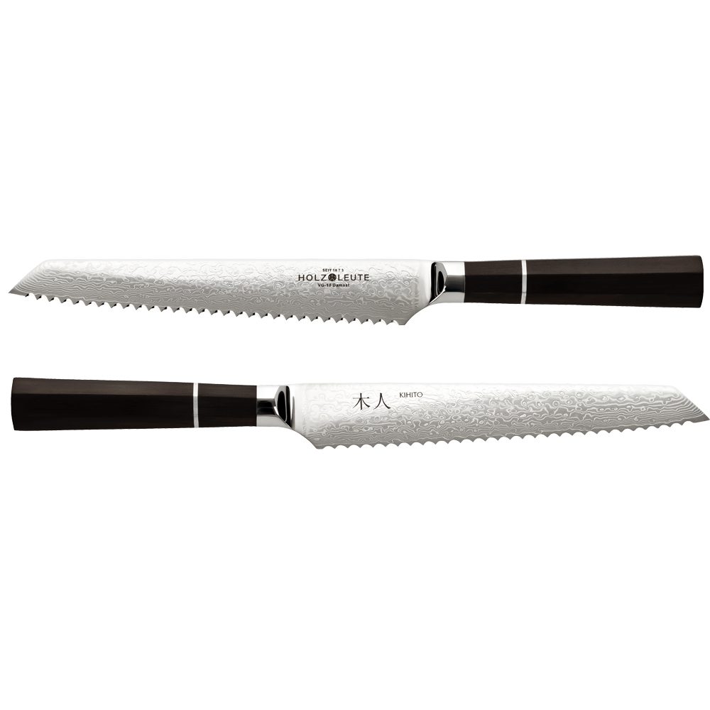 KIHITO Brotmesser 20 cm, Damast Wellenschliff Brötchenmesser Küchenmesser, Ebenholz Griff, 60 HRC, lange Schnitthaltigkeit