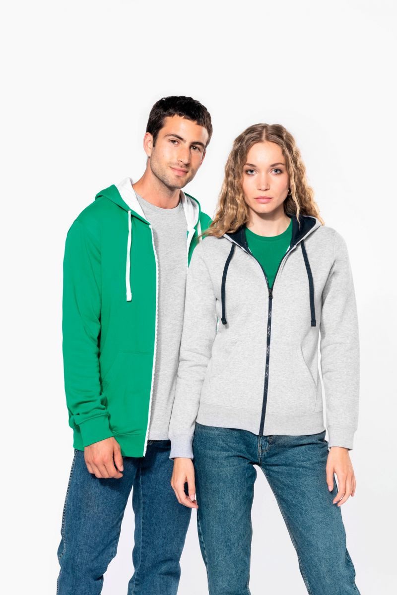 Kariban Kapuzensweatjacke DAMEN-KAPUZENSWEATSHIRT BICOLOR mit Reißverschluss