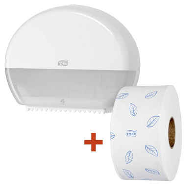 TORK Toilettenpapierhalter 1 Toilettenpapierhalter T2 Mini Jumbo und WC-Papier-Rolle weiß, 1 Rolle Toilettenpapier; Abschließbar