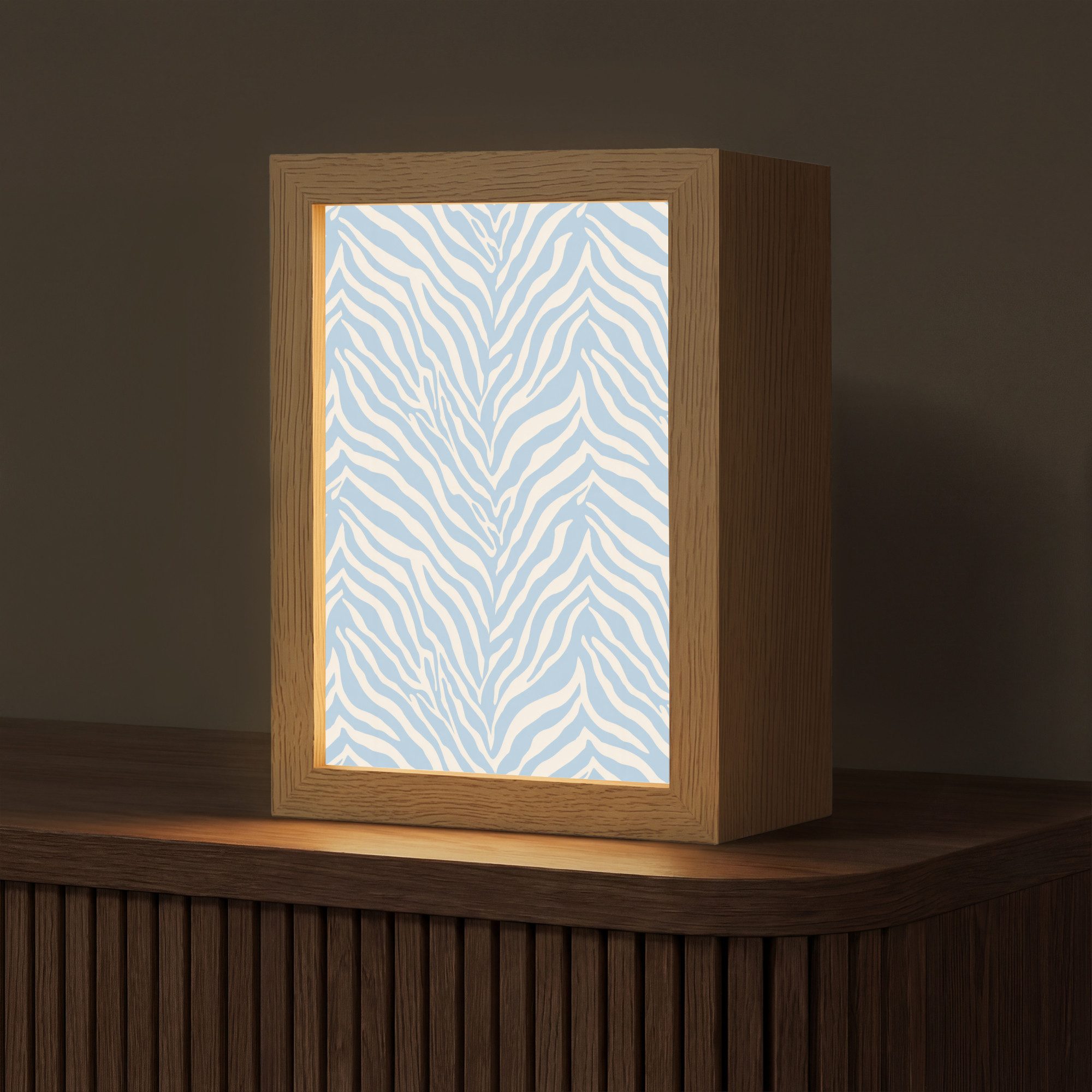 OnlyWow Tischleuchte Lightbox Zebra - Motiv - Blau - Weiß, Dimmbar, Farbwechsel, LED, Warmweiß, Kaltweiß, Neutralweiß Einstellbar, Tischlampe, Schreibtischlampe, Desk, Dimmbar, mit Kabel, LED