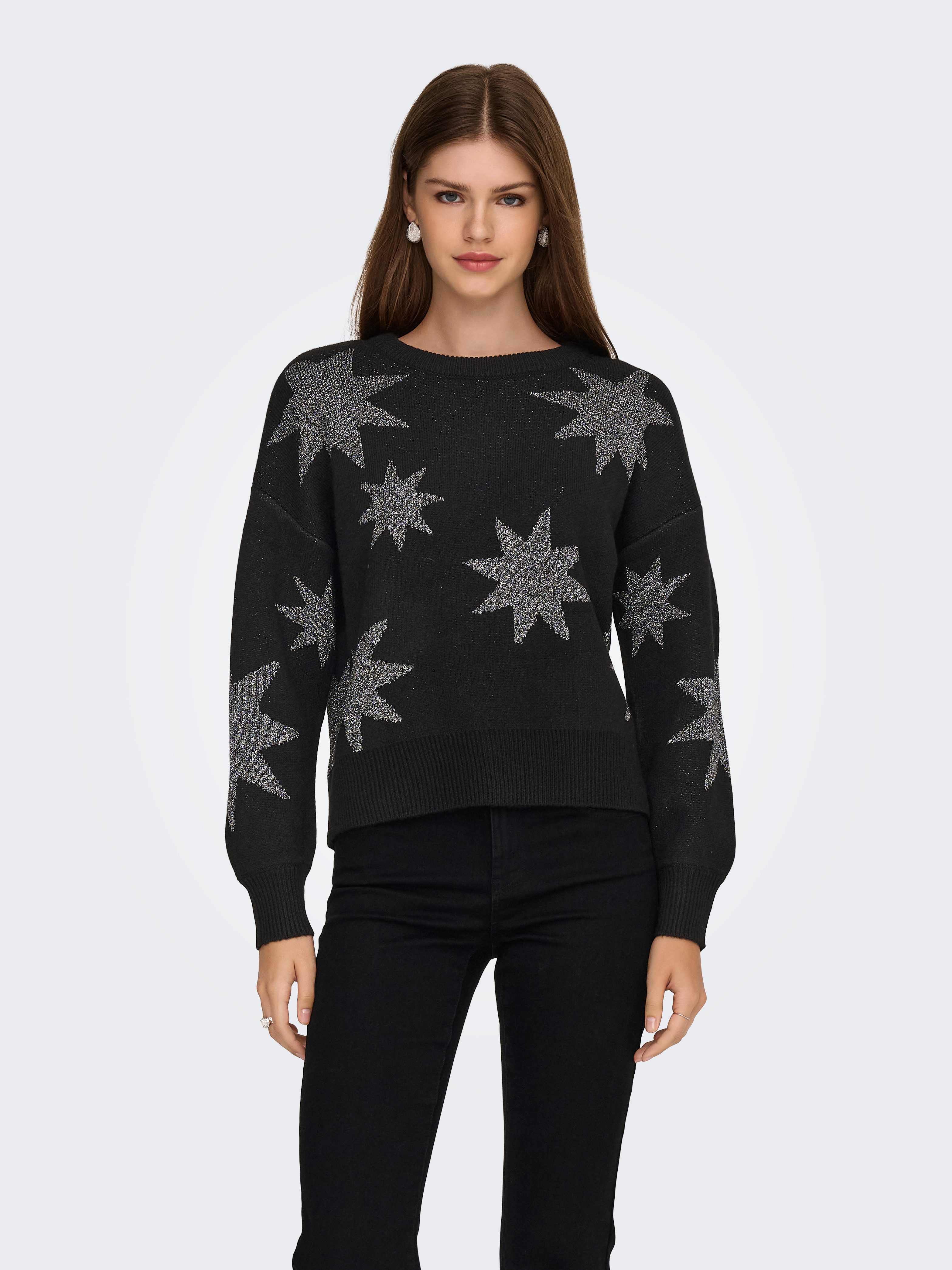 ONLY Rundhalspullover ONLROSIE LS O-NECK GLITTER KNT