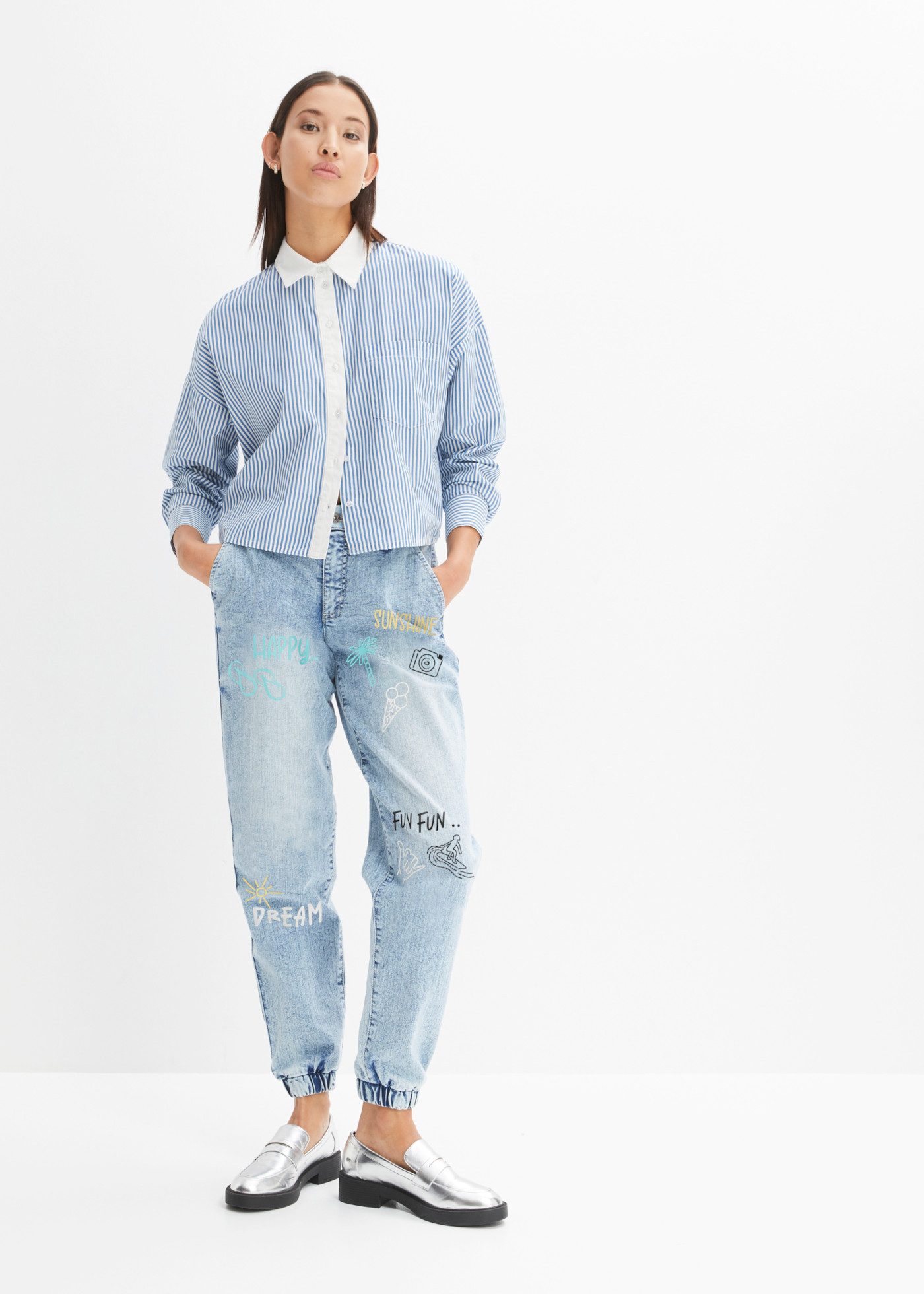 bonprix Loose-fit-Jeans mit sommerlichem Print, Barrel-Style, in verschiedenen Größen – Bild 5 von 5