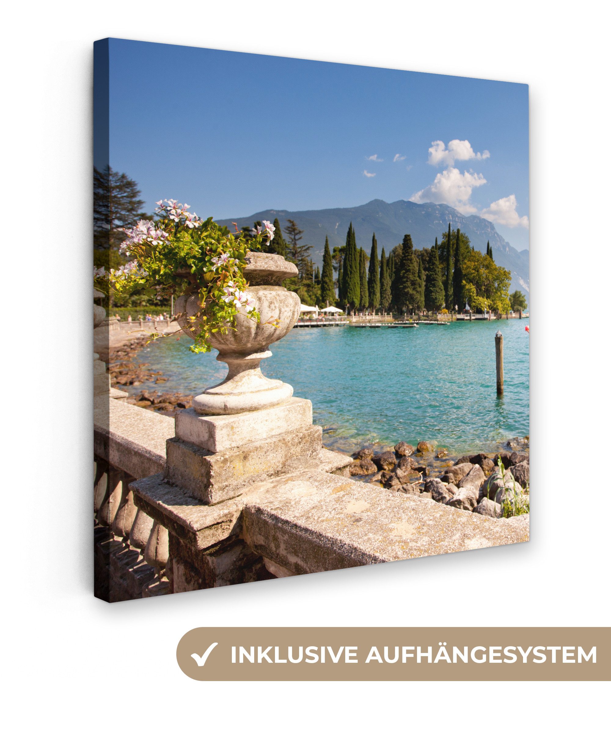 OneMillionCanvasses® Leinwandbild Gardasee - Küste - Wasser, Fotodruck (1 St), Wandbild, Deko Schlafzimmer Wohnzimmer Flur 20x20 cm