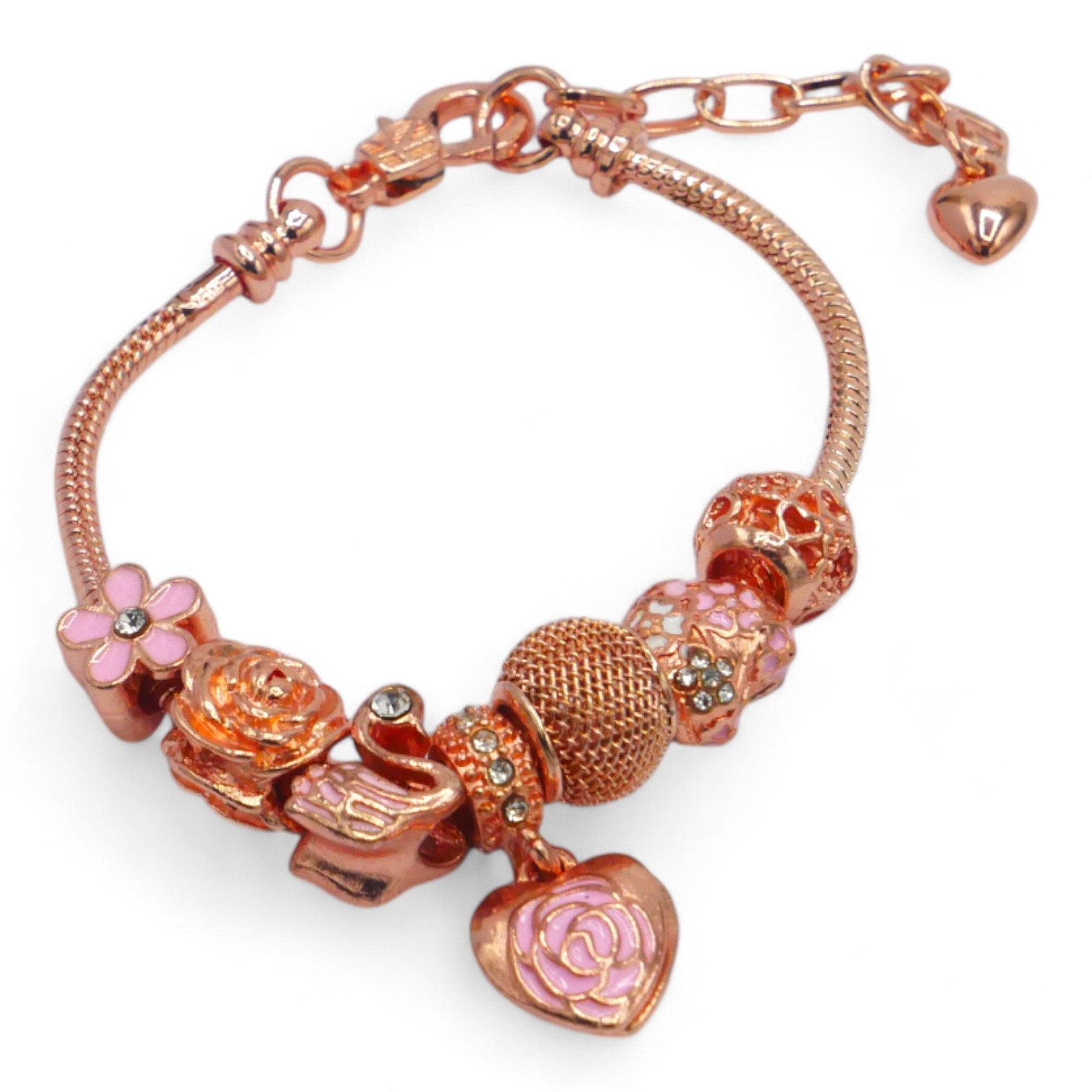 Eyecatcher Armkette Verspielte Rosé Armkette Anhänger Herz Schwan Blume Botschaft (kein Set)