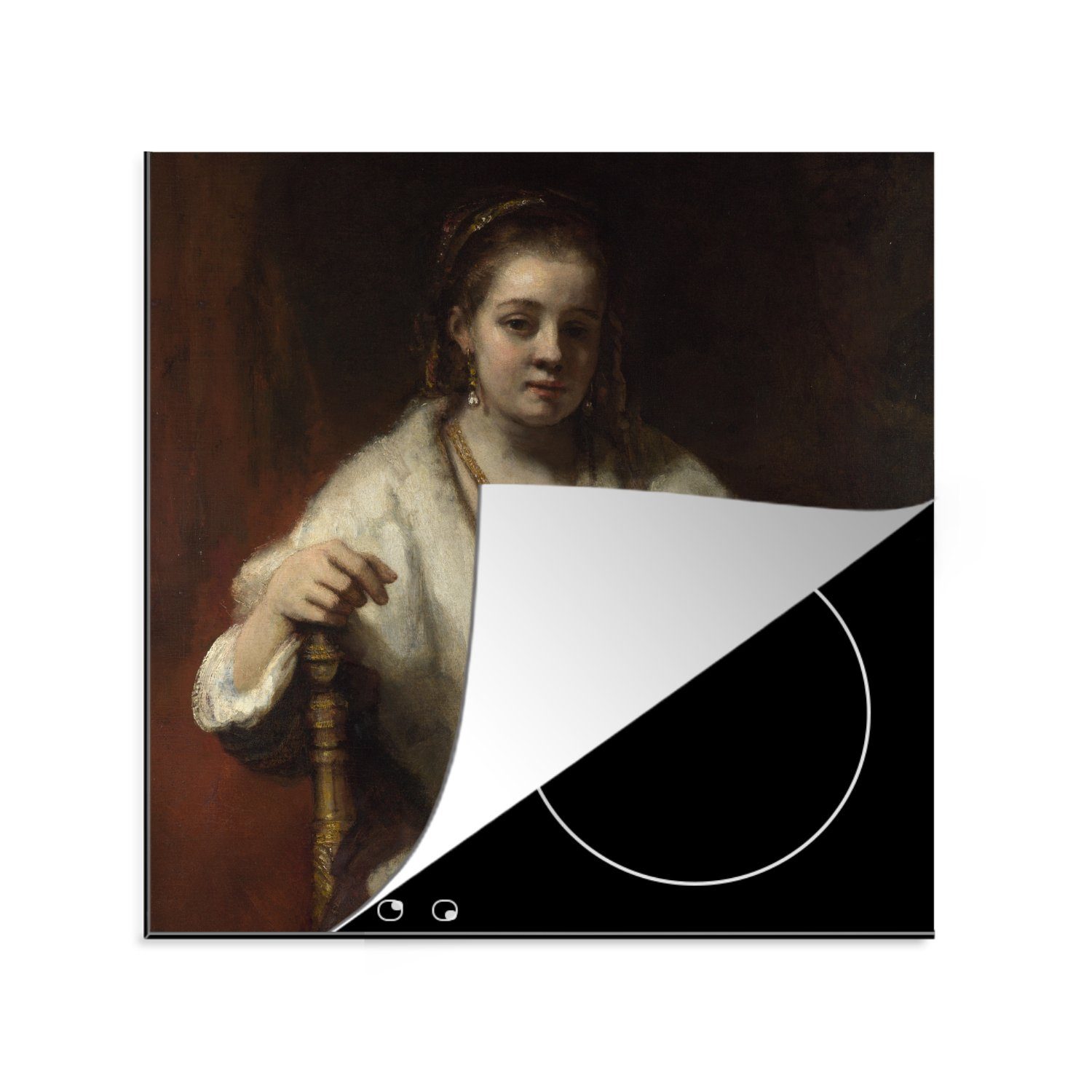 MuchoWow Herdblende-/Abdeckplatte Porträt von Hendrickje Stoffels - Gemälde von Rembrandt van Rijn, Vinyl, (1 tlg), 78x78 cm, Ceranfeldabdeckung, Arbeitsplatte für küche