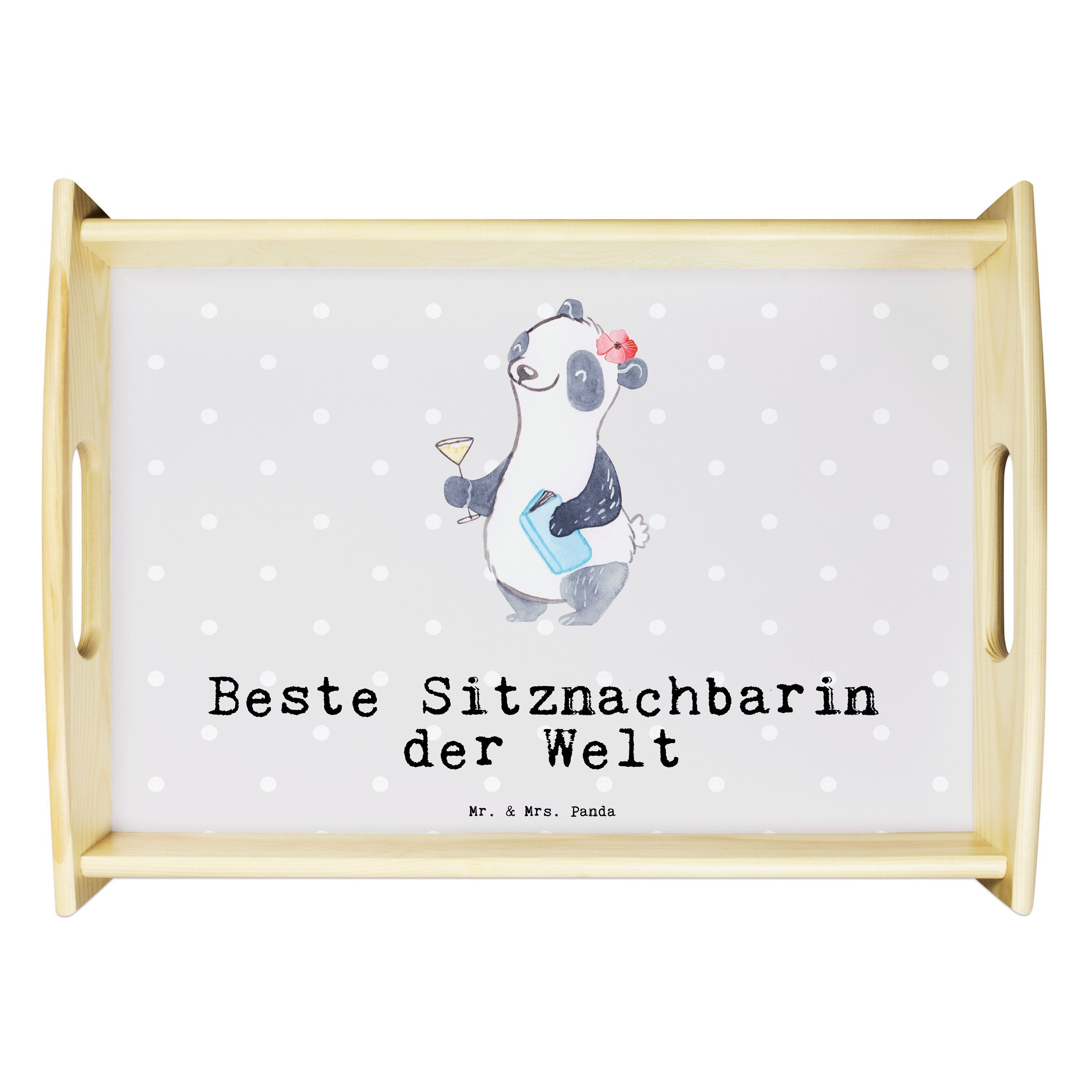 Mr. & Mrs. Panda Tablett Panda Beste Sitznachbarin der Welt - Grau Pastell - Geschenk, Dekotab, Echtholz lasiert, (1-tlg)