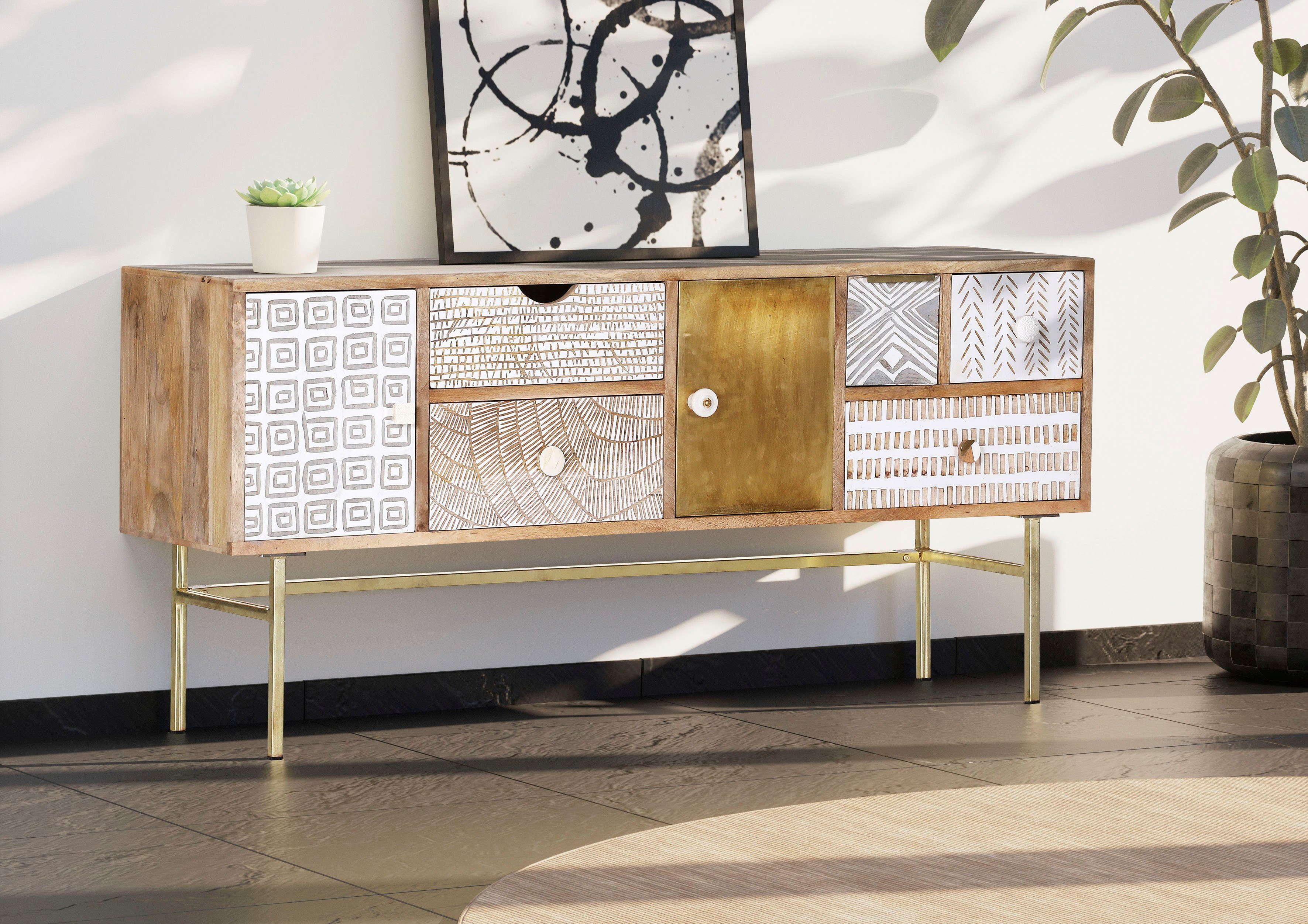 Gutmann Factory Lowboard Linea, Kommode mit detailreichen Verzierungen, Shabby Chic, Vintage