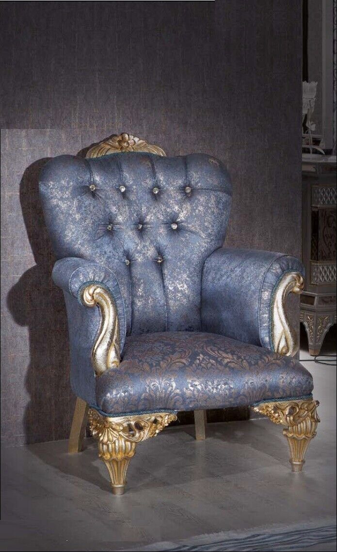 Sitzer 1x Europa Sessel Sessel Textil Sofa Polster Couch 1x (2-St., in JVmoebel Wohnzimmer-Set Made Dreisitzer Möbel 3 + Blau, 3+1 3-Sitzer),