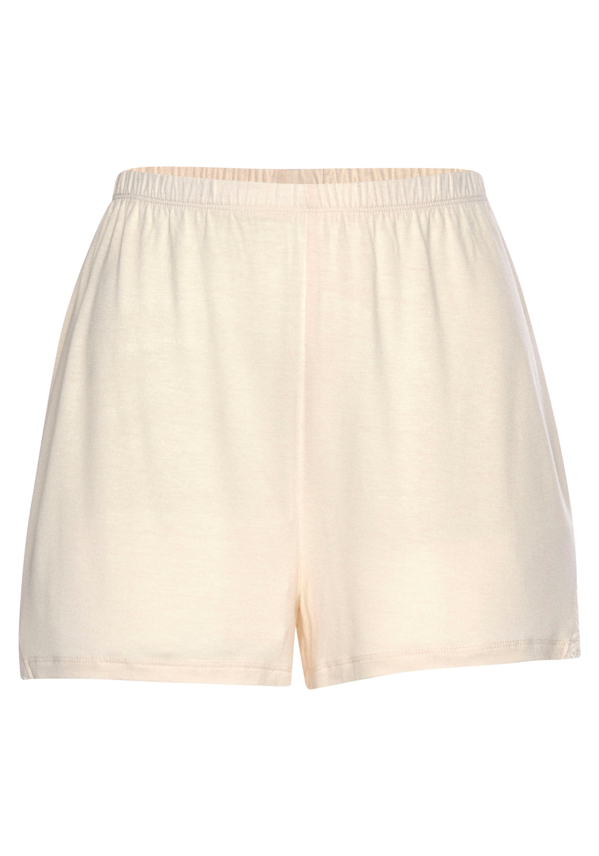 creme Schlafshorts Spitzendetails edlen LASCANA mit