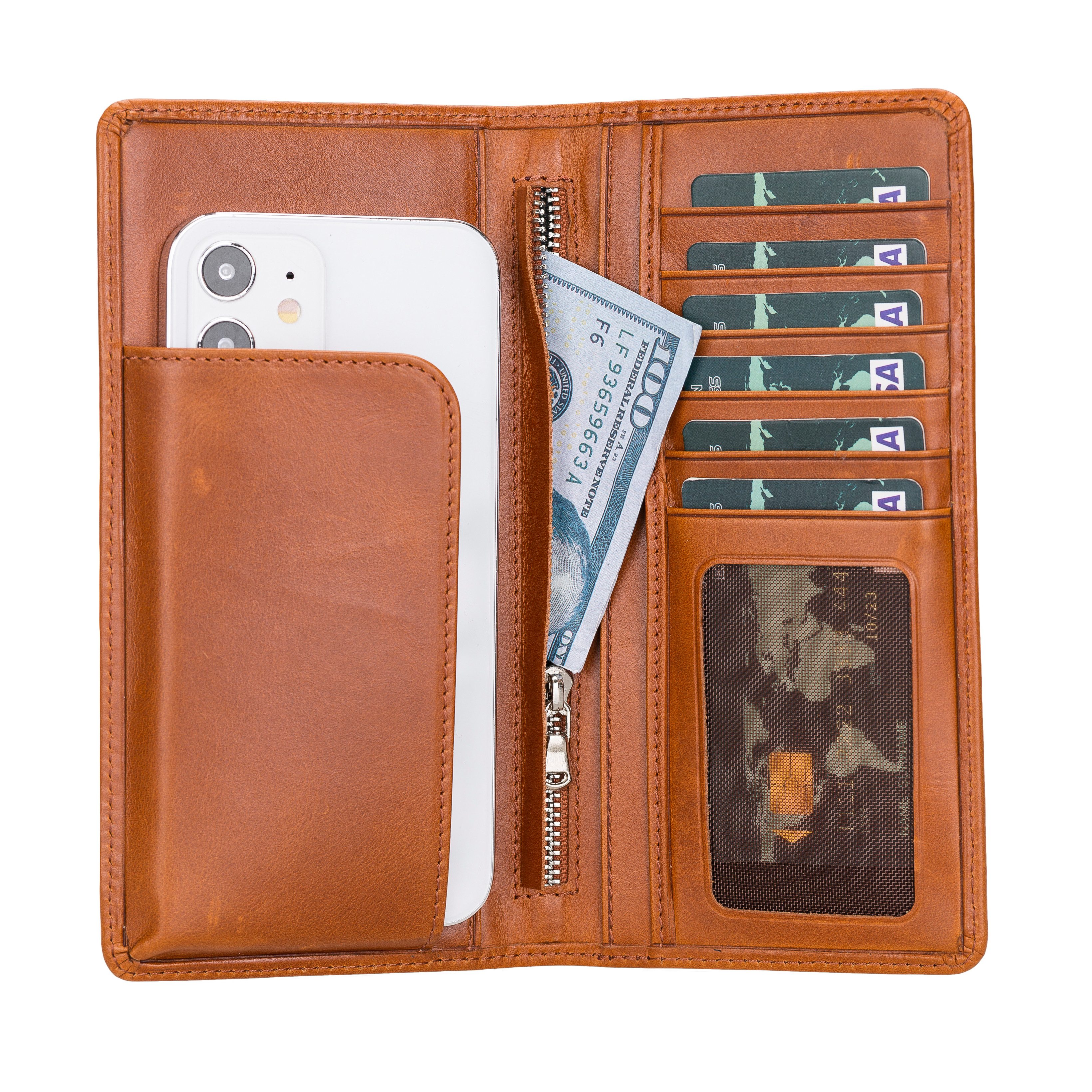 Geldbörse Handygeldbörse Leder Universal Handytasche mit Reißverschluss