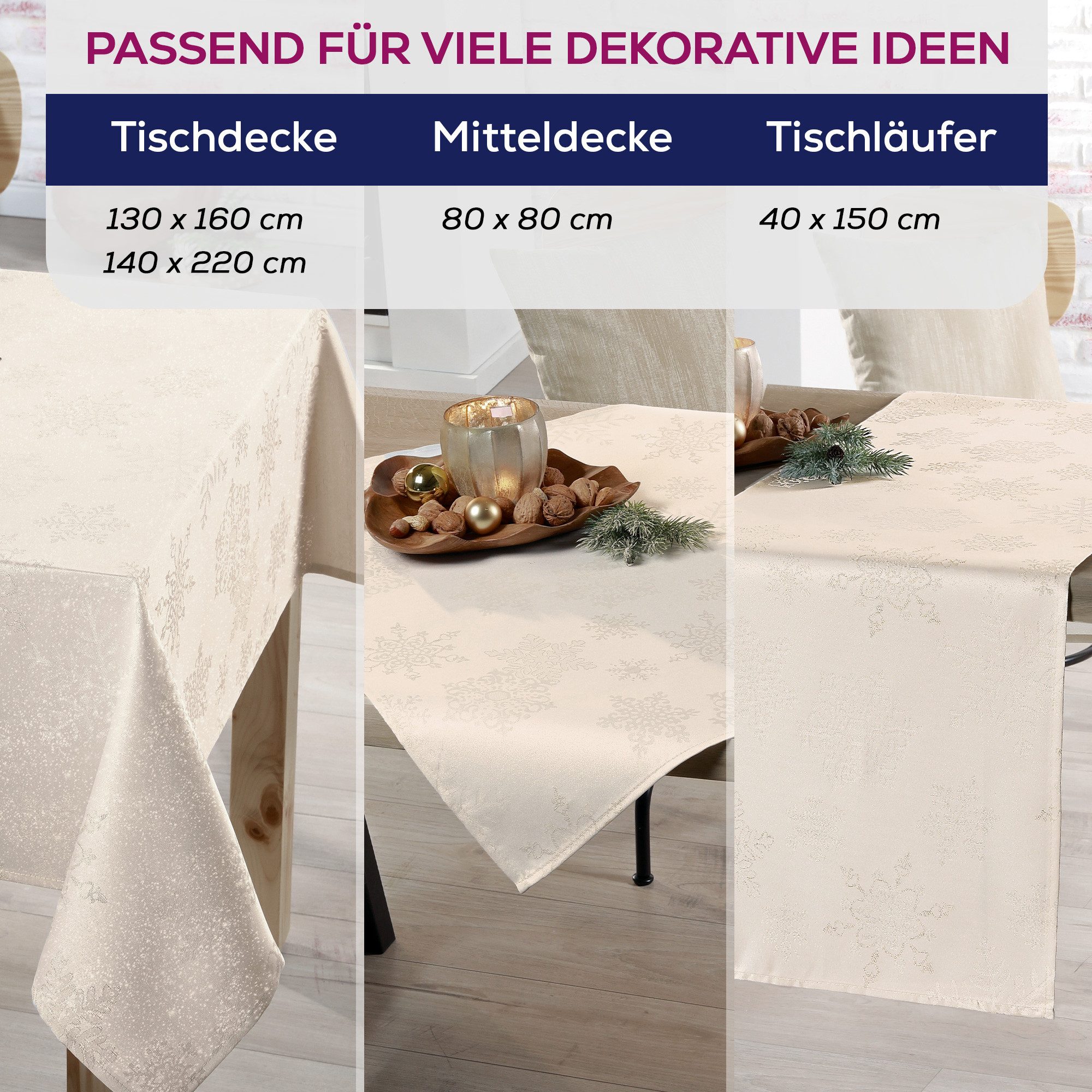 Beautex Tischdecke Lurex Tischdecke Weihnachten, Silber Gold glänzend, Weihnachtstisch (1-tlg)