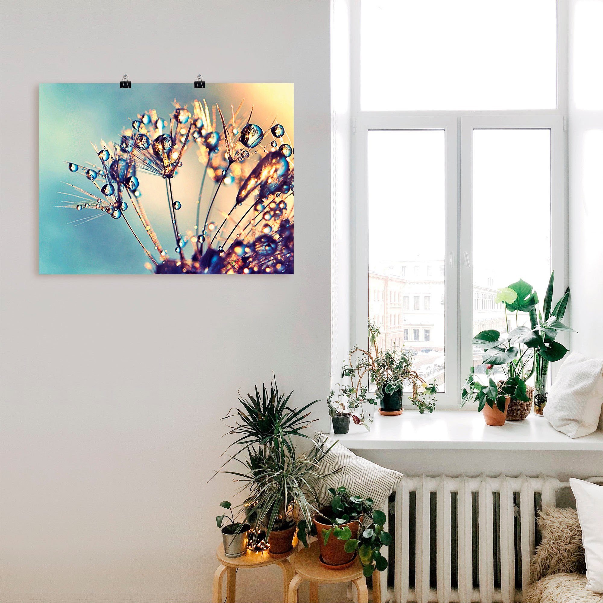 Blumen Größen Wandbild Glitzertau, oder Artland in (1 Wandaufkleber als Leinwandbild, versch. Poster St), Pusteblume