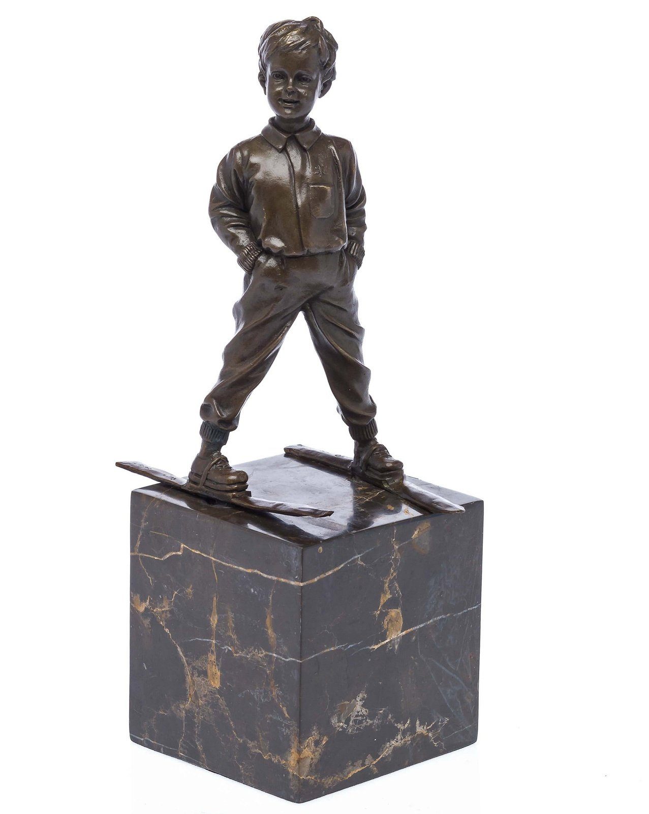 Aubaho Skulptur »Bronze Skulptur nach Ferdinand Preiss Skiläufer Ski Skier  Boy art deco Style«