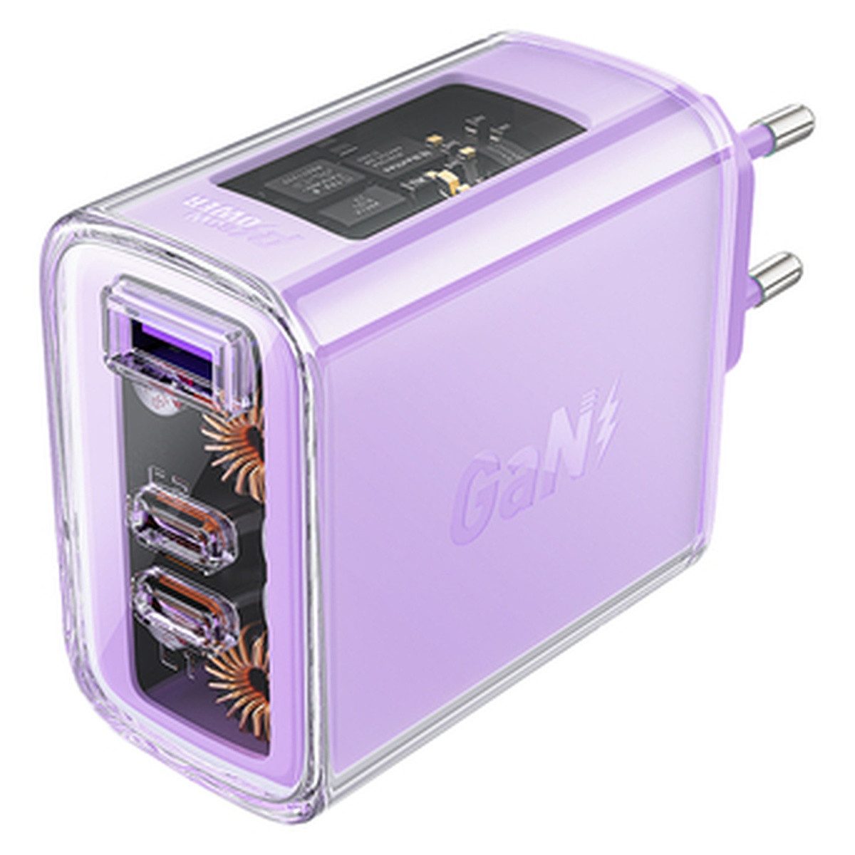 Acefast Acefast Ladegerät GaN 65W 3 Ports 1xUSB 2xUSB-C lila A45 Smartphone-Ladegerät