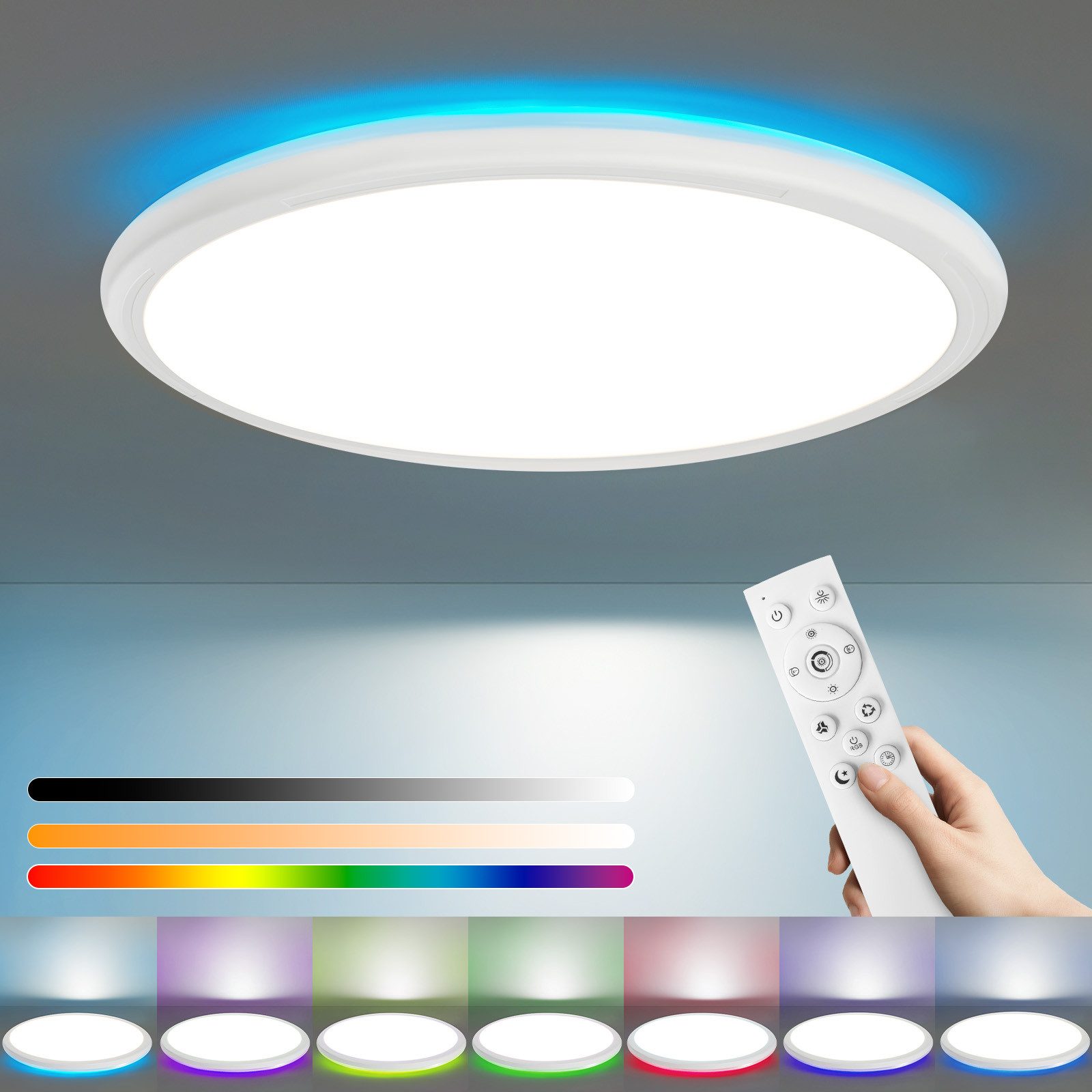 ZMH LED Deckenleuchte mit Smart RGB Hintergrundbeleuchtung Panel Flach Rund günstig online kaufen