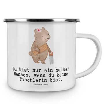 Mr. & Mrs. Panda Becher Tischlerin Herz - Weiß - Geschenk, Trinkbecher, Campingtasse, Metallt, Emaille, Hochkratzfest