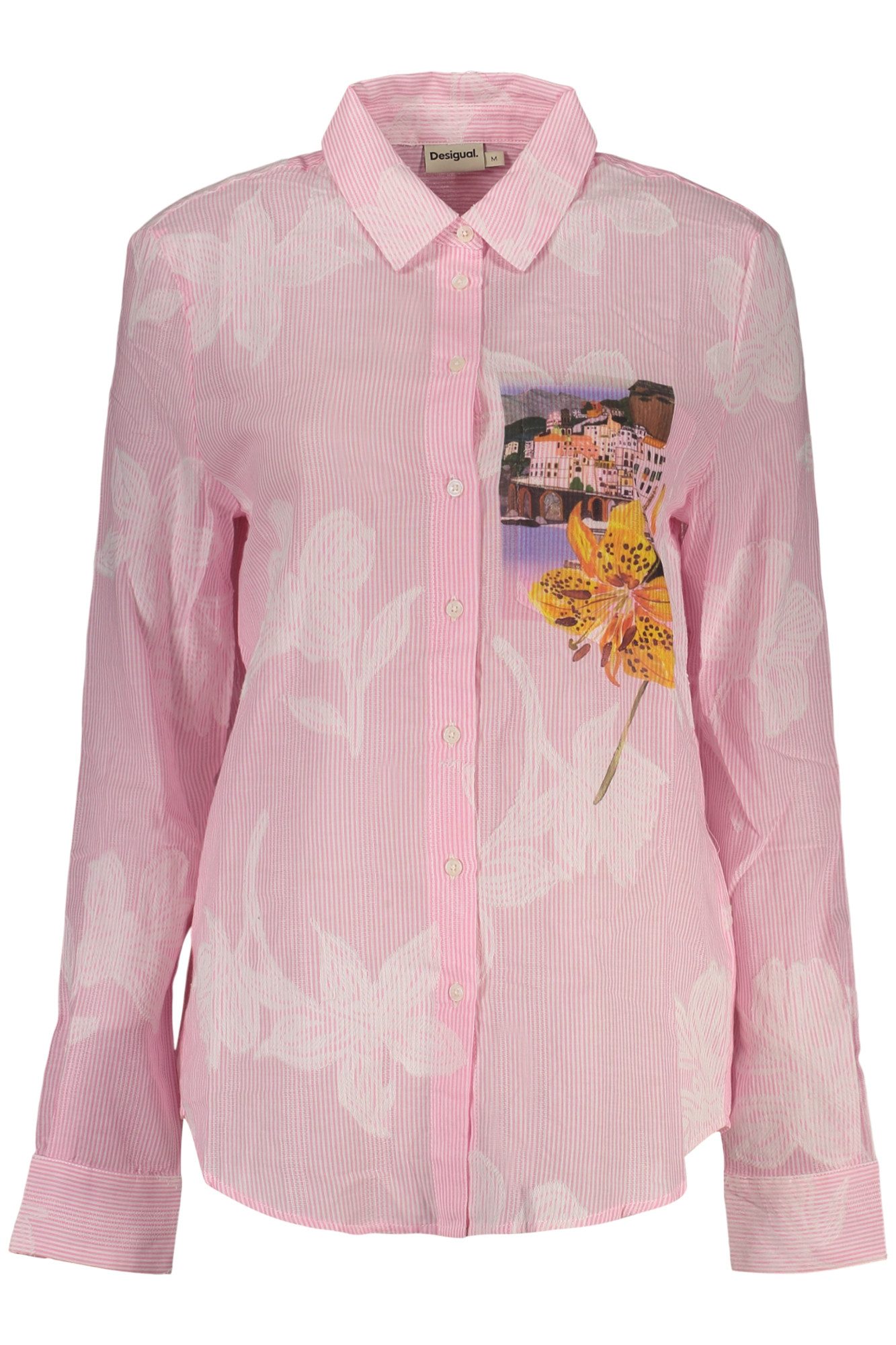 Desigual Blusenshirt Stylische Damen Langarmbluse in Rosa - Gestreift