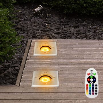 etc-shop LED Einbaustrahler, Leuchtmittel inklusive, Warmweiß, Farbwechsel, 2er Set Boden Außen Leuchten Einbau Strahler Park Garten Lampen im Set
