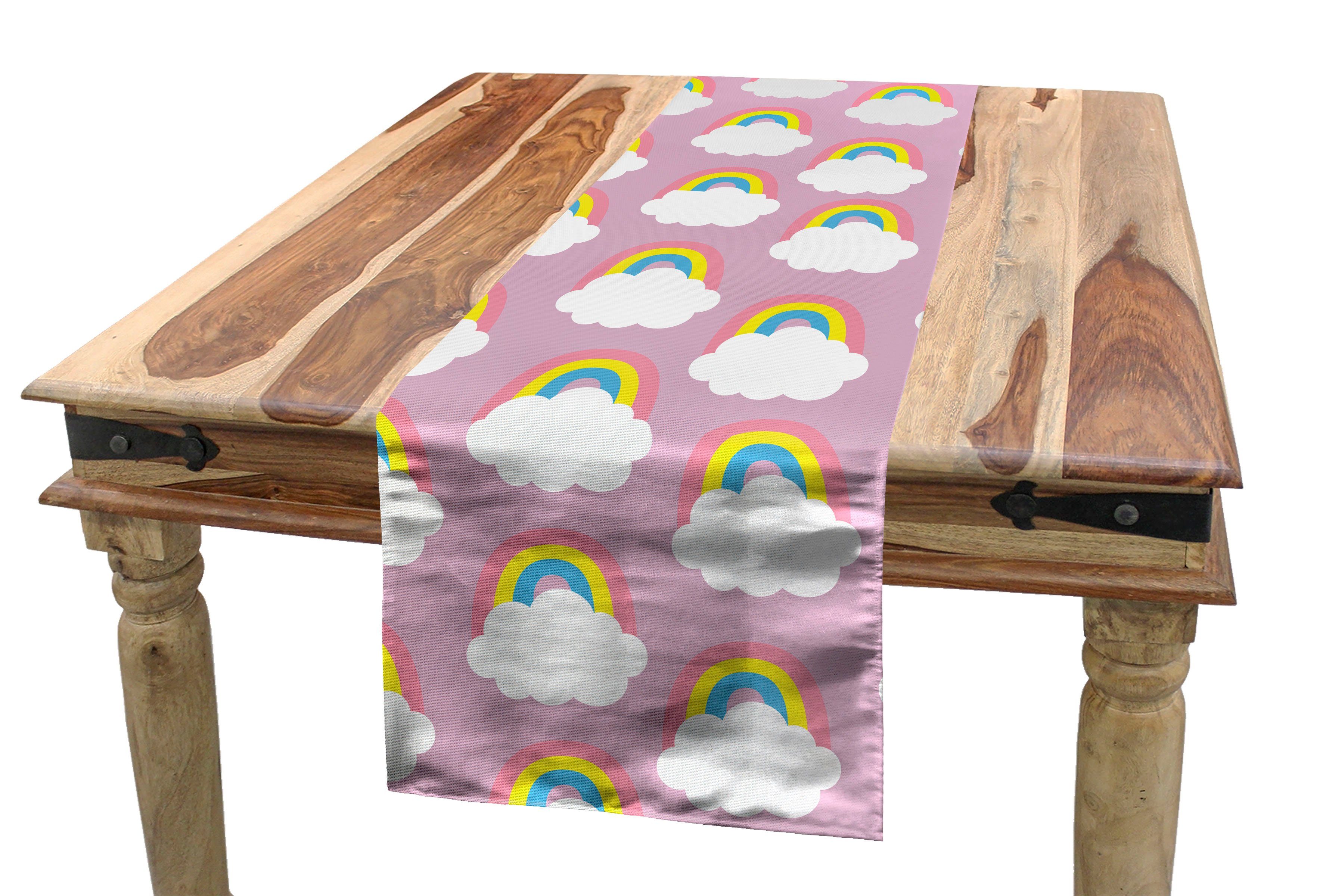 Küche Regenbogen Tischläufer, Nursery Weichen Wolken Esszimmer Tischläufer Rechteckiger Dekorativer Cartoon Abakuhaus