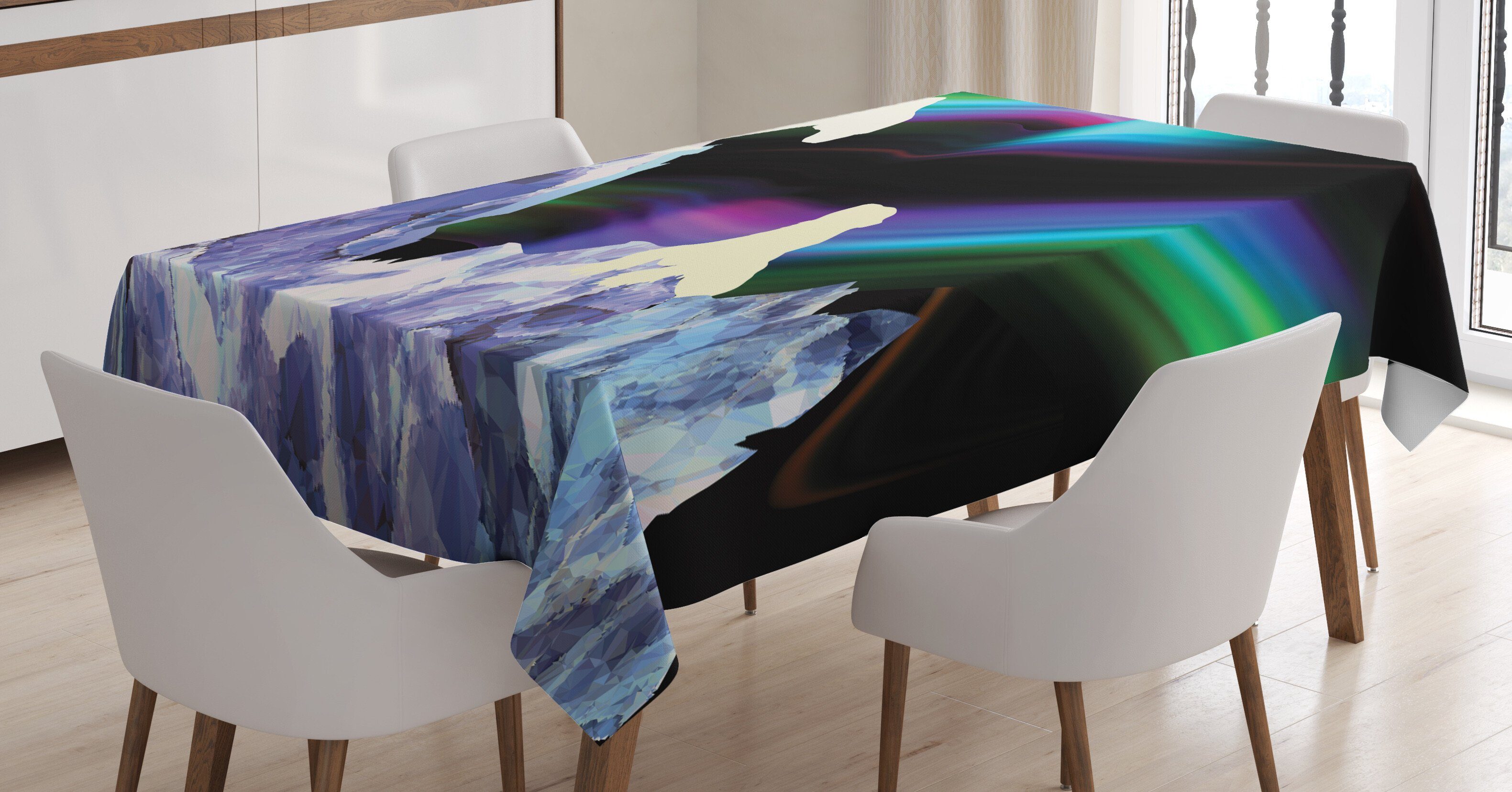 Abakuhaus Tischdecke Farbfest Waschbar Für den Außen Bereich geeignet Klare Farben, Eisbär Aurora Borealis Ice