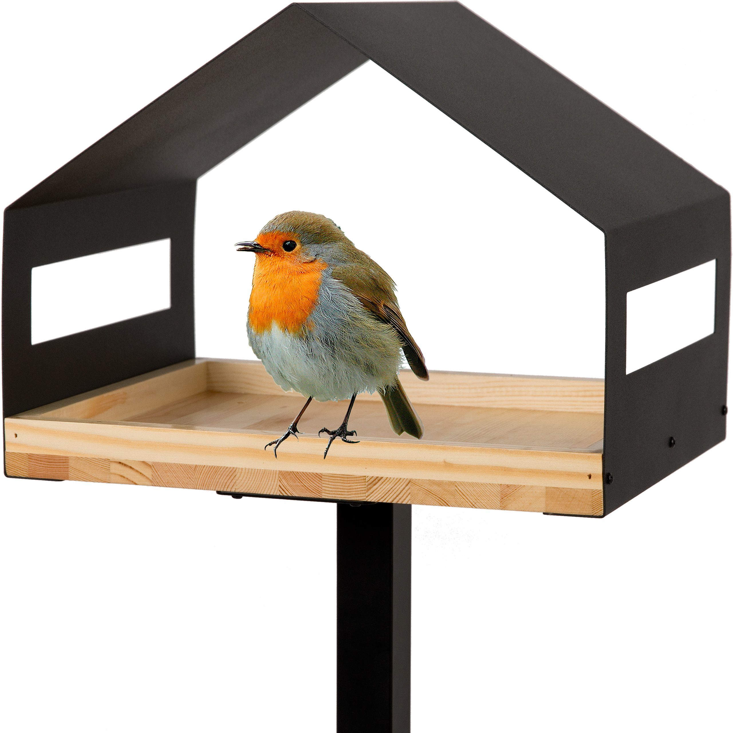 Vogelhaus mit Ständer wetterfest groß, Metall Vogelfutterhaus Vogelhäuschen XL