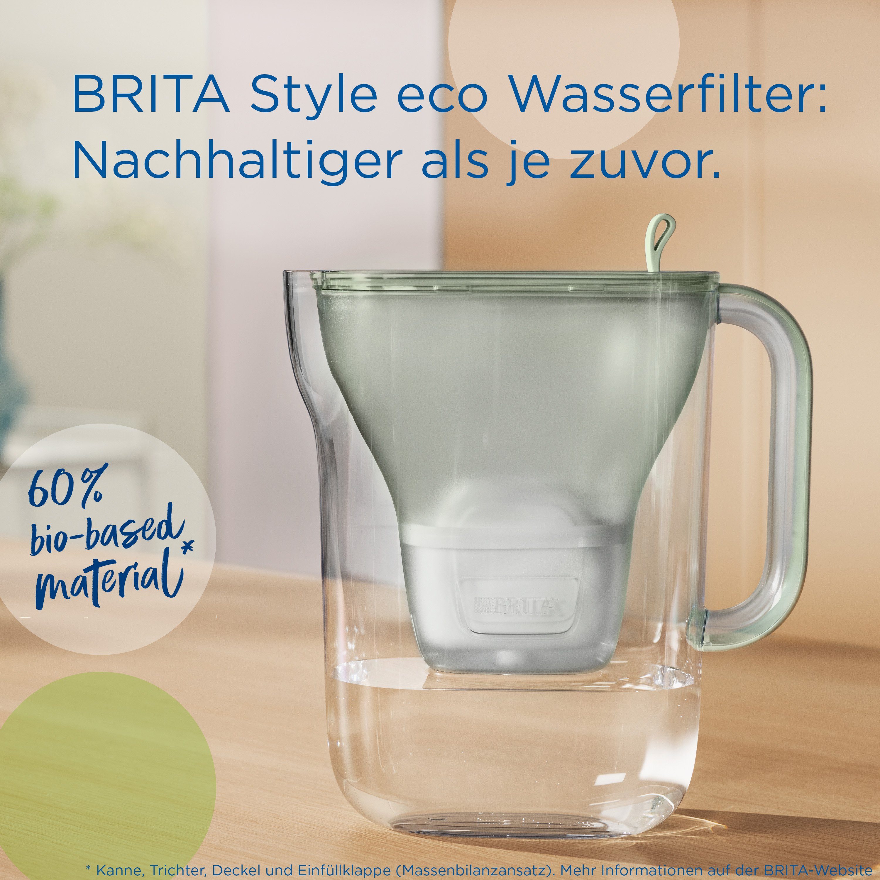 BRITA Wasserfilter Kanne Style eco hellgrün inkl. 1 MAXTRA PRO Pure Performance Kartusche, Nachhaltige Kanne passt in den Kühlschrank & filtert Verunreinigungen