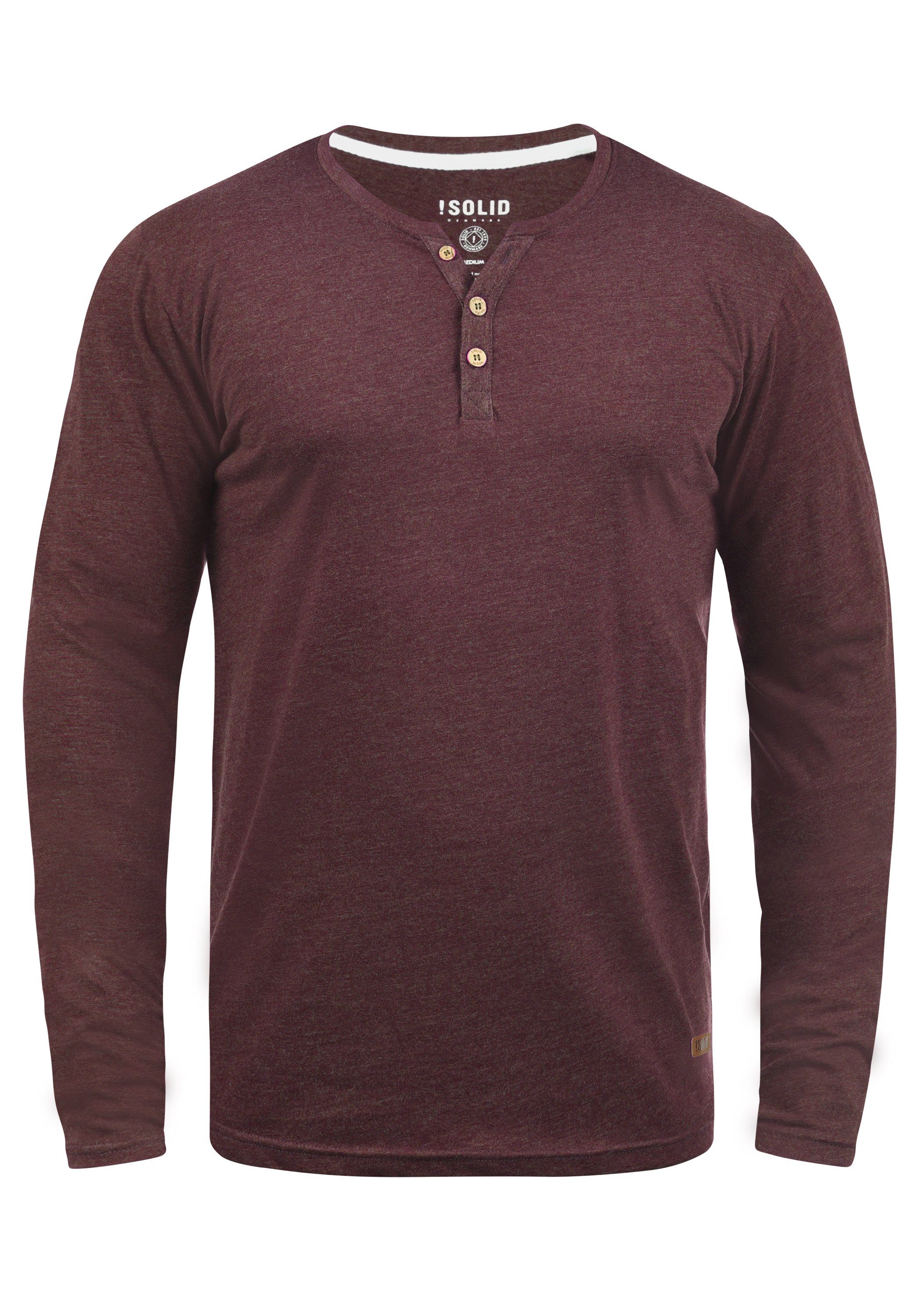 !Solid Rundhalsshirt SDVolko Longsleeve mit Knopfleiste Wine Red Melange (8985)