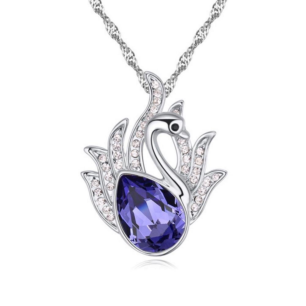 Messing Purple Swan Damen Halskette Necklace (1-tlg), BUNGSA aus Kette Ketten-Set Silber