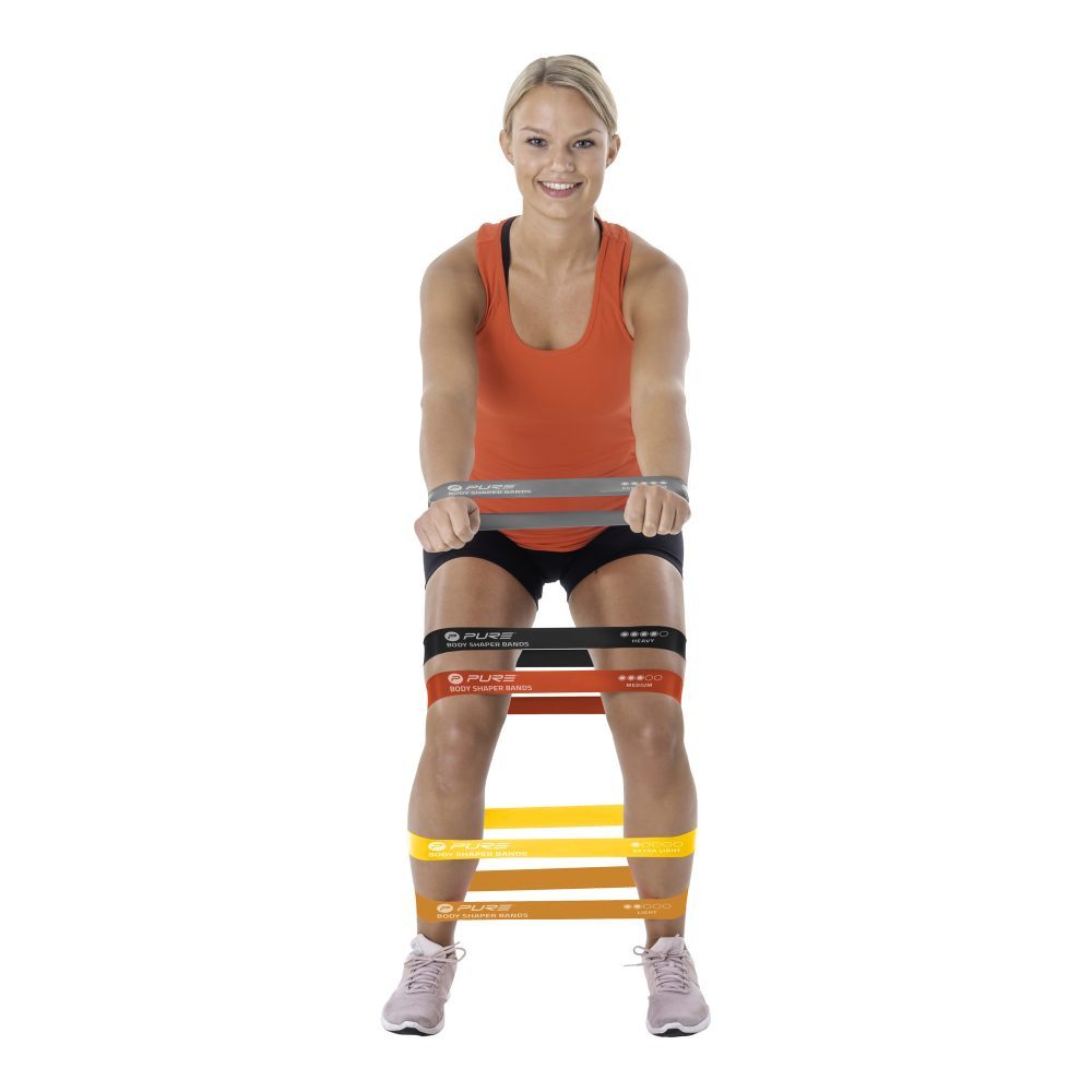 Pure 2 Improve Widerstandsband Set (schwarz,grau,rot,orange,gelb) - 5 Stück Fitnessband