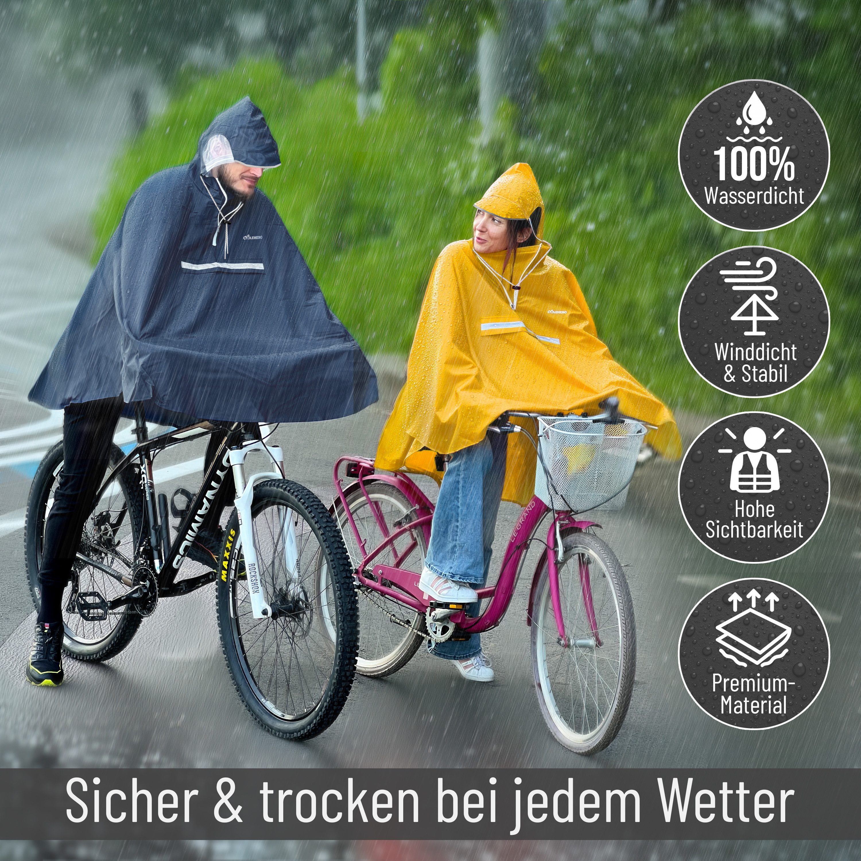 CYCLEHERO Regenponcho CYCLEHERO Fahrrad Regenponcho mit Reflektoren, wasserdicht, Dunkelblau (1-St., XL) Reflektoren, Sichtfenster, Handschlaufen, Regenfänger