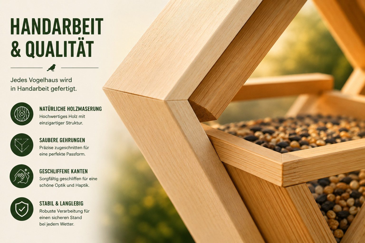 Holzdekoladen Vogelhaus Vogelhaus Holz zum Aufhängen – Vogelfutterhaus für Garten & Balkon