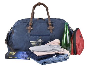 Greenburry Reisetasche Aviator Blue Edition, used Look Canvas mit Lederbesatz, Sporttasche 65cm, Weekender