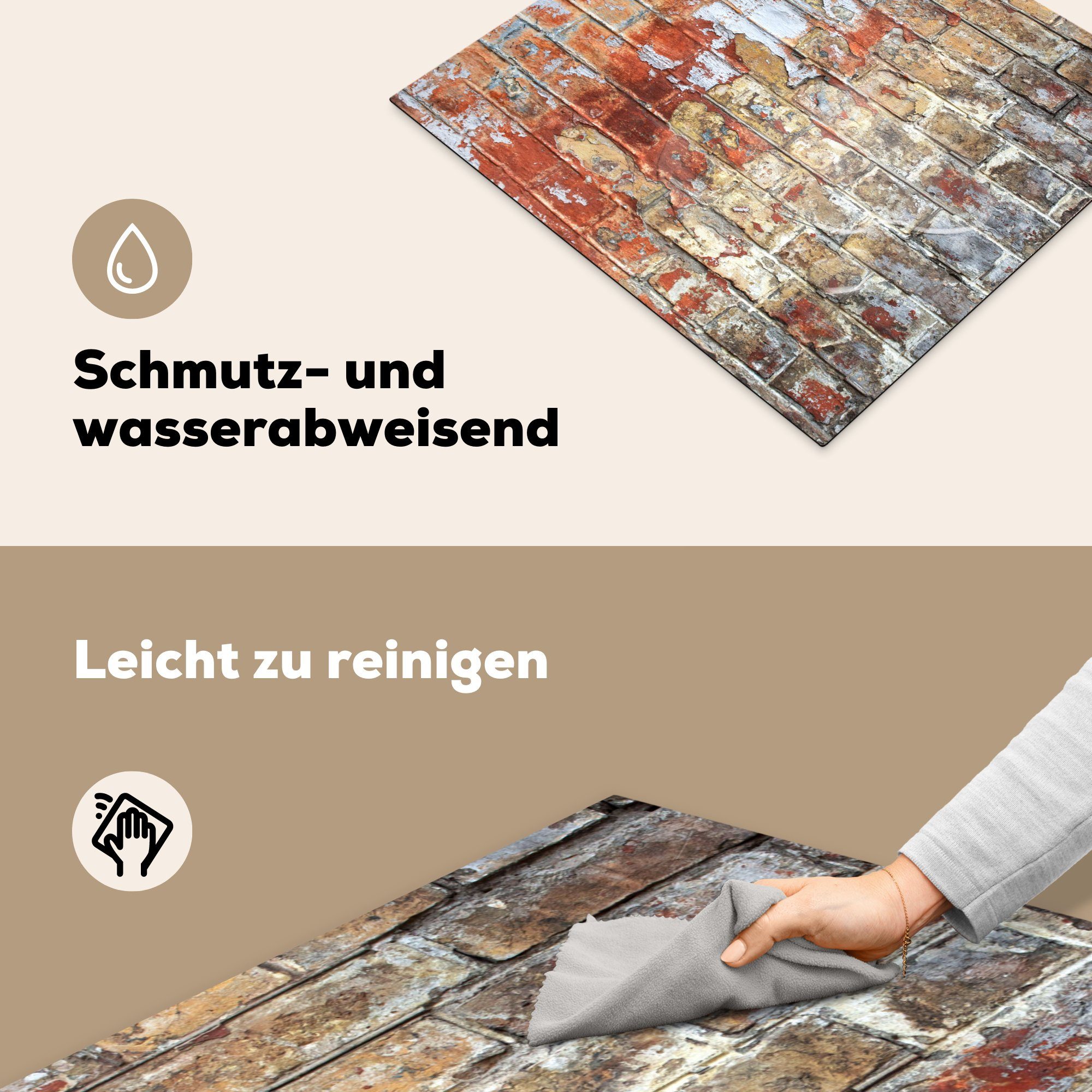 MuchoWow Herd-Abdeckplatte Farbe - Ziegel - Wände, Vinyl, (1 tlg), Ceranfeldabdeckung Küche, Herdabdeckplatte Einteilig, 59x51 cm