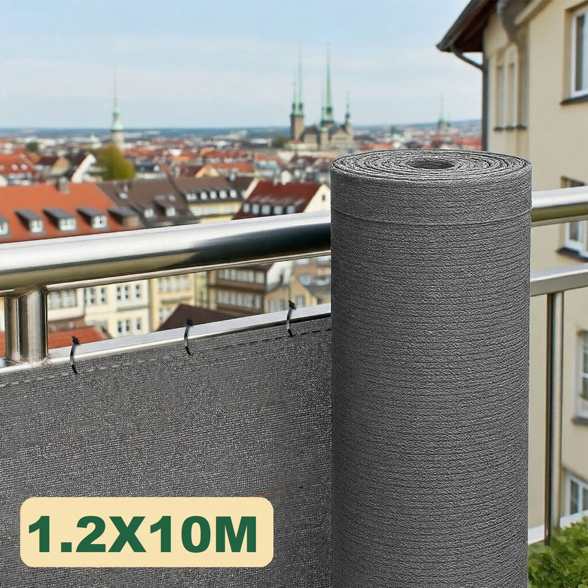 Ferghana Balkonsichtschutz Schatten Sichtschutz Seelenfrieden, Sichtschutz Balkon aus HDPE (Länge: 10 Meter, Höhe optional)für Gitter Geländer Zaun) Blickdicht UV-Schutz, Schattiernetz mit Kabelbinder