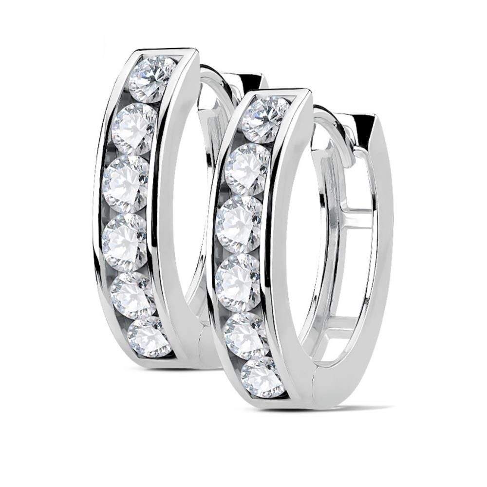 Creolen-Set silberne Ohrringe Kristalle 4mm aus Edelstahl Damen