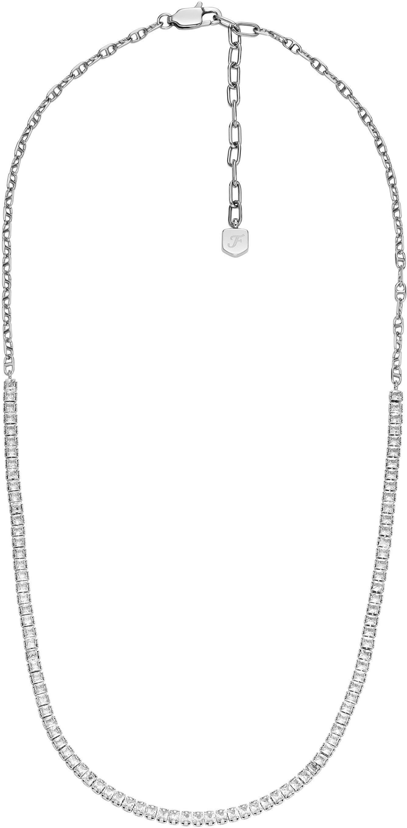 Fossil Kette ohne Anhänger Schmuck Geschenk Edelstahl Halskette Heritage, mit Glasstein