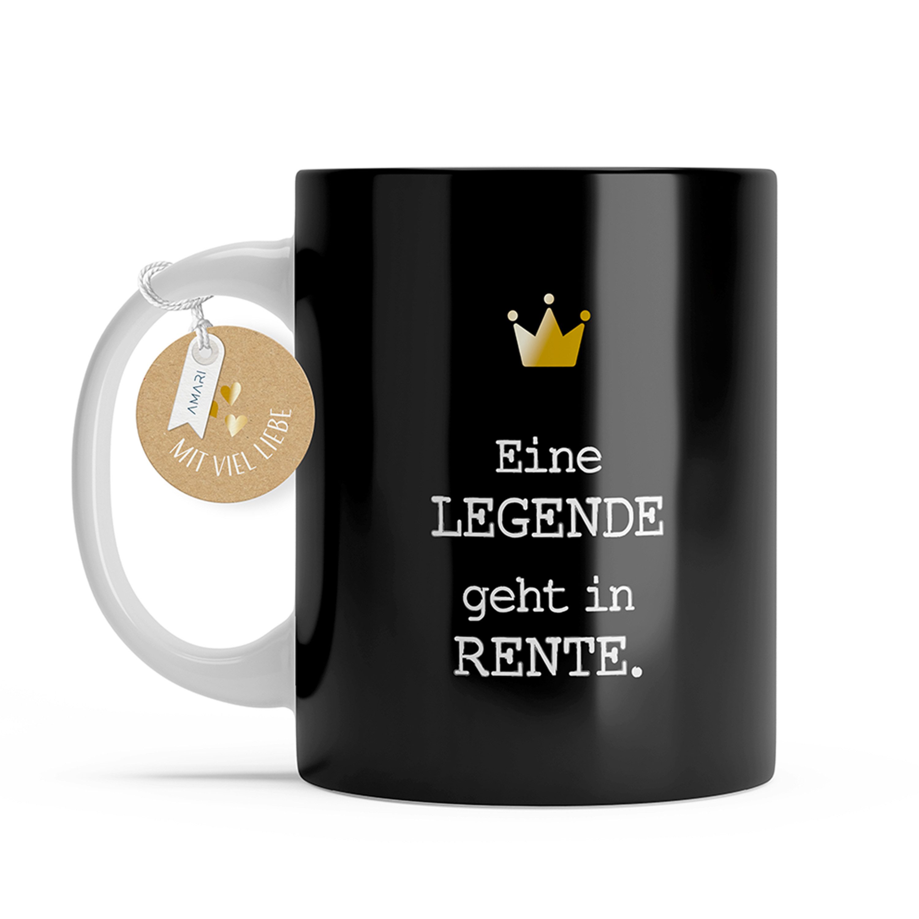 Amari Tasse Rentner Lustiges Geschenk für den Ruhestand Bürotasse, Keramik, hochwertige Goldveredelung, Kaffeetasse, Teetasse, Rente