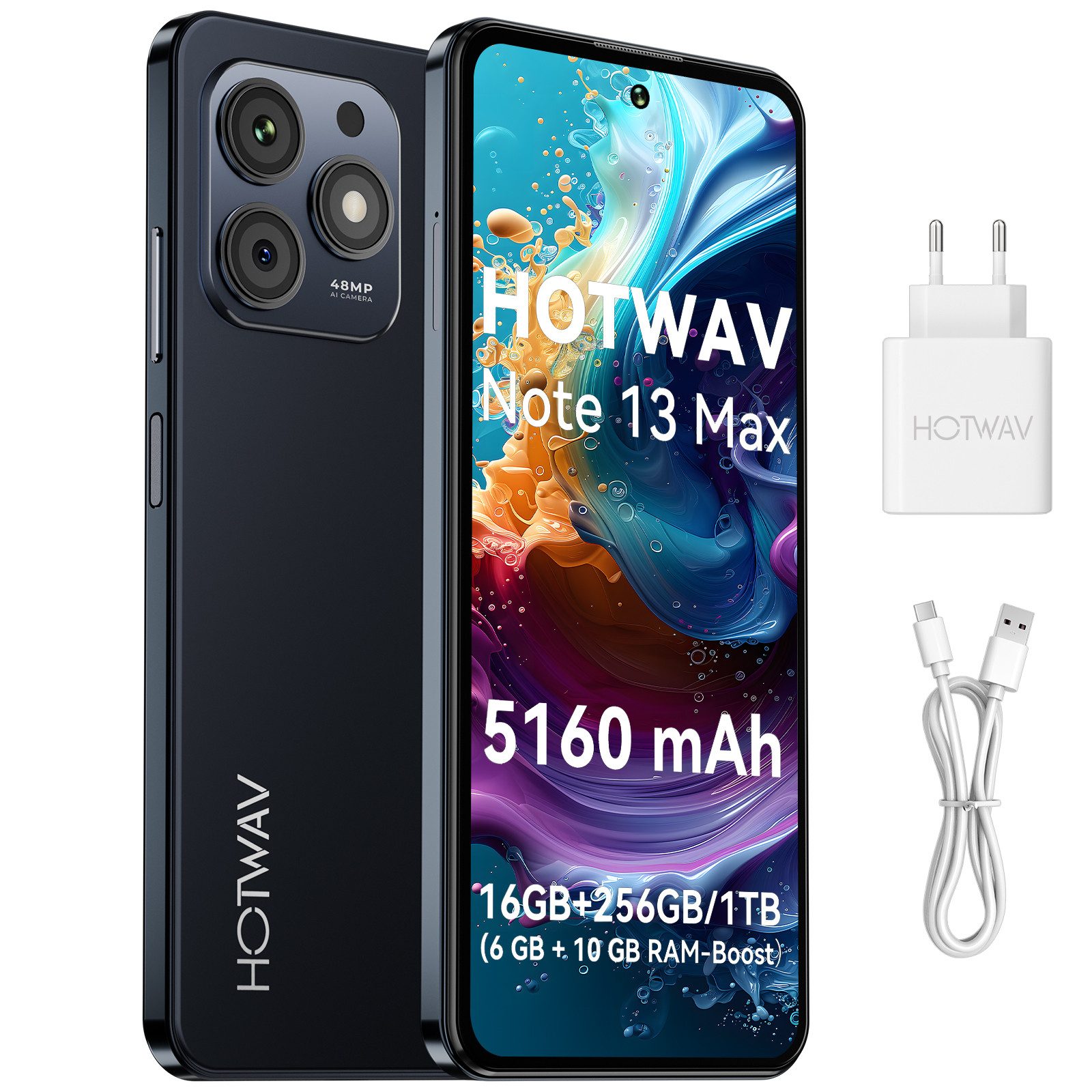 HOTWAV Note 13 Max Handy, 16+256 GB/1 TB Smartphone, Android handy, Smartphone (16,7 cm/6.8 Zoll, 256 GB Speicherplatz, 48 MP Kamera, Smartphone ohne Vertrag, Günstige Smartphone, 5160 mAh)