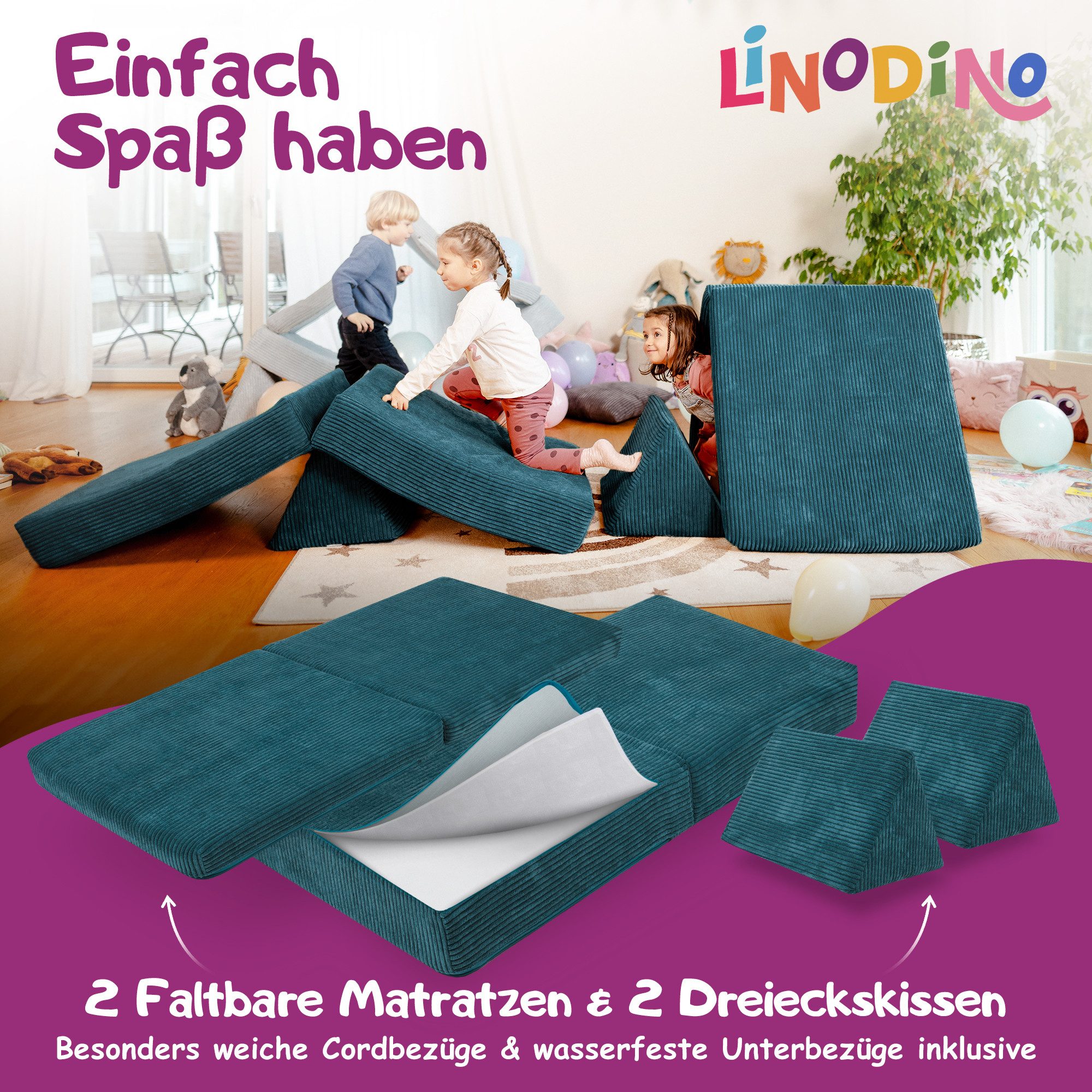 Linodino Kindersofa Spielsofa I aus Schaumstoff Bausteine I Spielcouch für Kinder, 3 Jahre Garantie – Bild 4 von 5