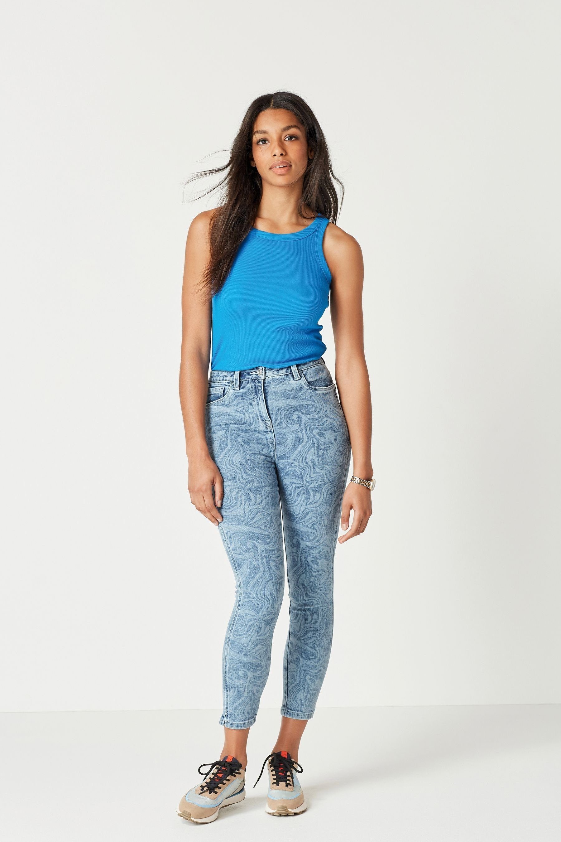 Caprijeans Blue Cropped Skinny-Jeans Marble Next (1-tlg) Mid Print