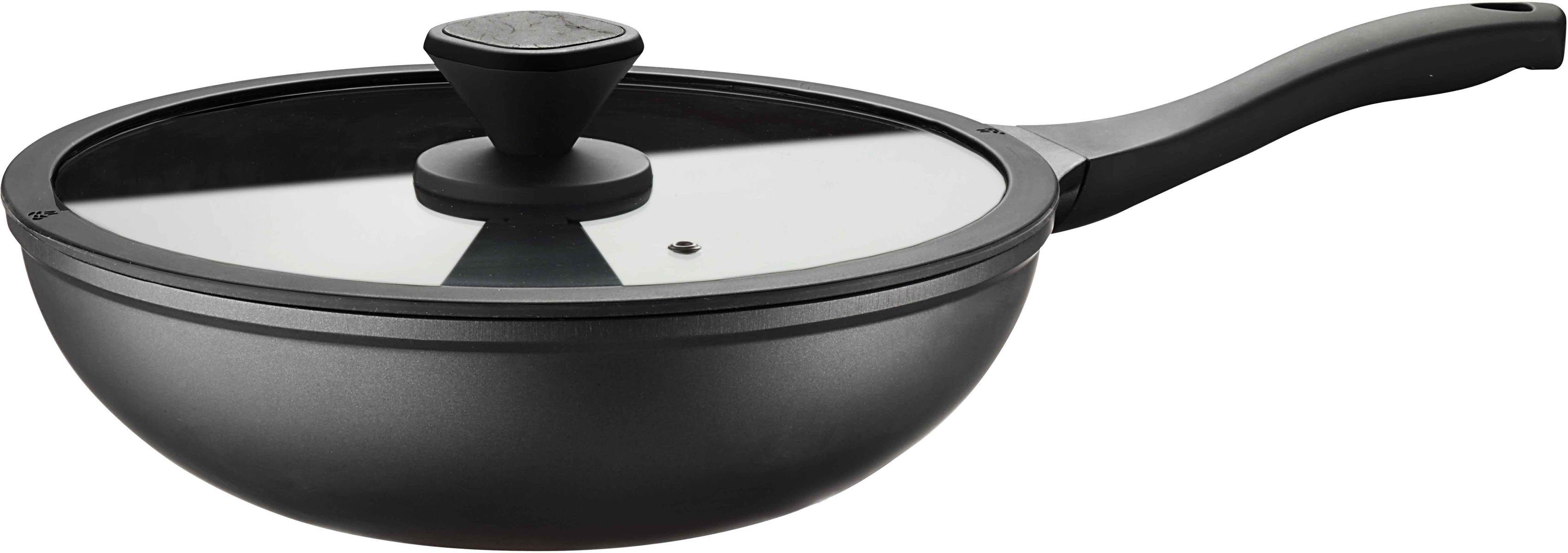 PINTINOX Wok Pro Aluminium Wok, Aluminium, 3-lagige Antihaftbeschichtung, Ø 30 cm, inkl. Deckel, Induktion