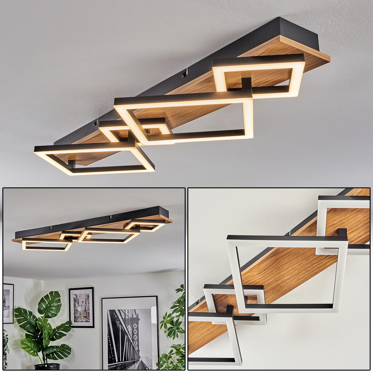 hofstein Deckenleuchte Deckenlampe aus Metall/Kunststoff in Holzoptik/Schwa günstig online kaufen