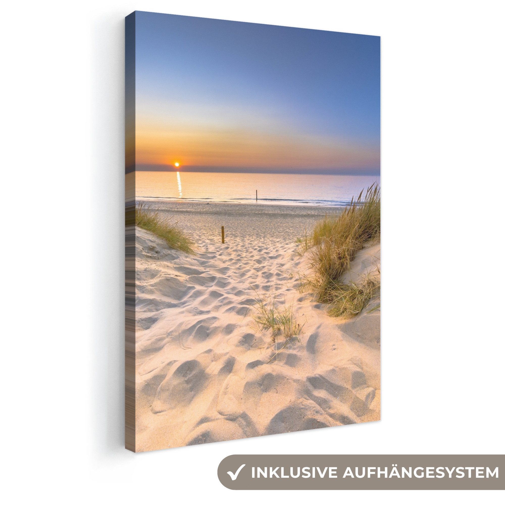 OneMillionCanvasses® Leinwandbild Düne - Sonnenuntergang - Horizont - Strand - Gras, Fotodruck (1 St), Leinwand Canvas Wandbild, Wanddekoration 20x30 cm