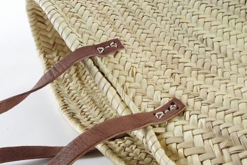 Kobolo Shopper Ibizatasche aus Palmblatt mit Echt-Lederhenkeln