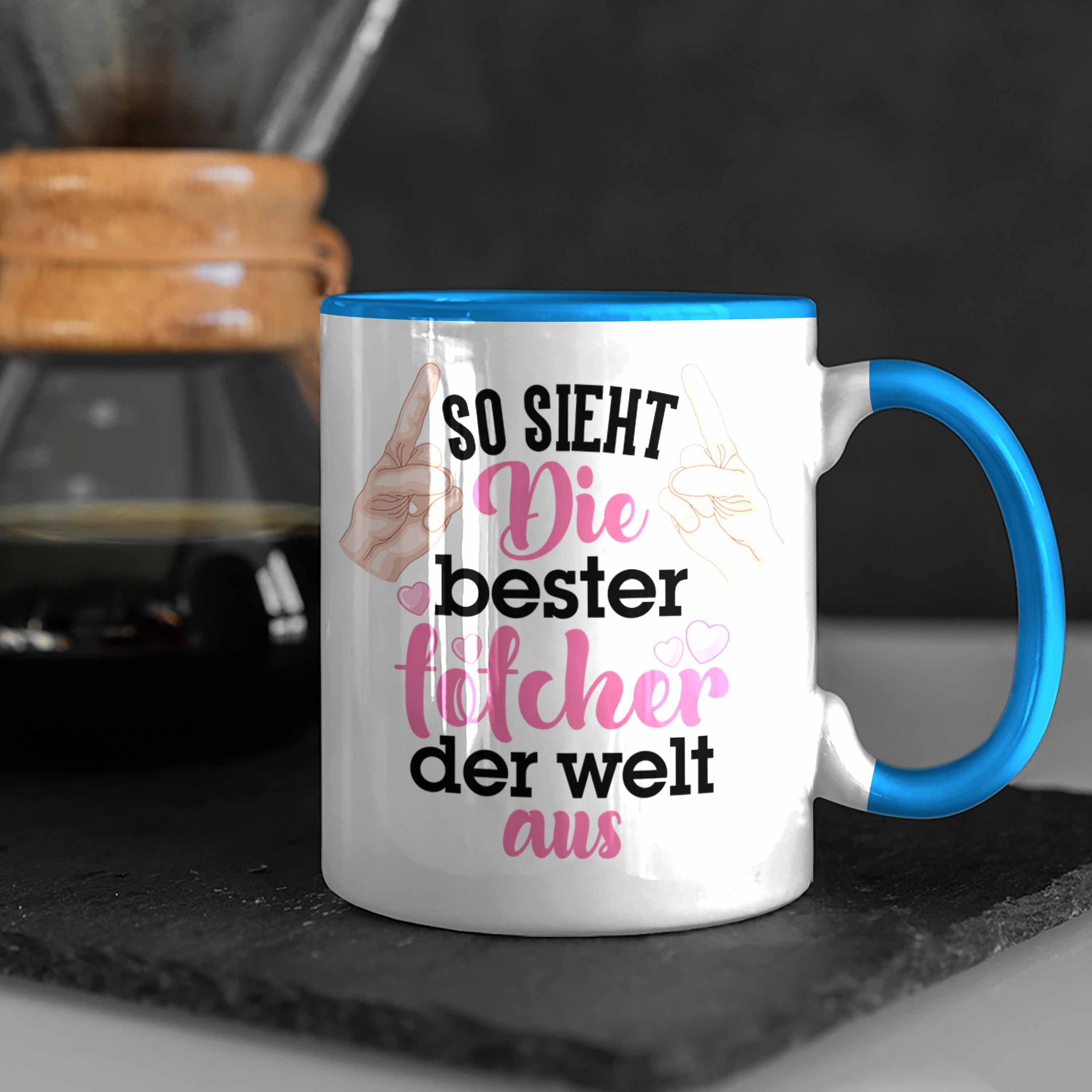 Trendation Tasse Trendation - Vater Töchter Kaffeetasse Geschenk Blau für Mama Pink Spruch Tasse Geschenk Tochter Beste Tochter
